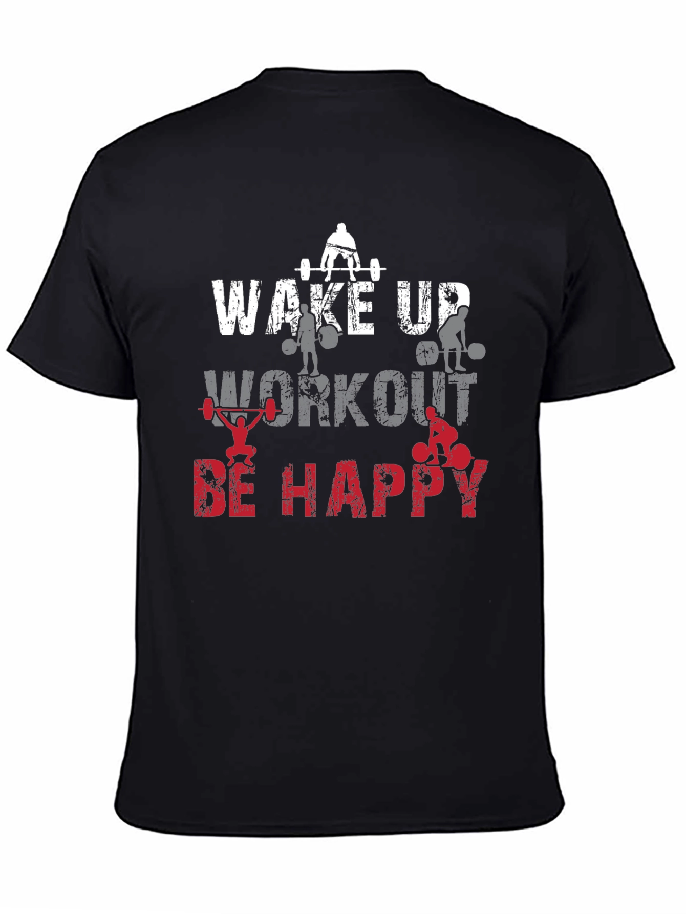 Wake Up Workout Happy Black Graphic Tee