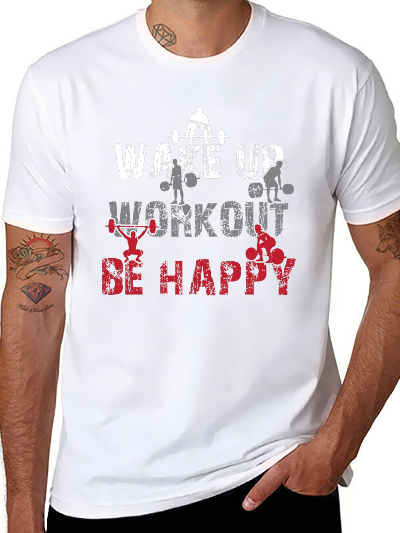 Wake Up Workout Happy Black Graphic Tee