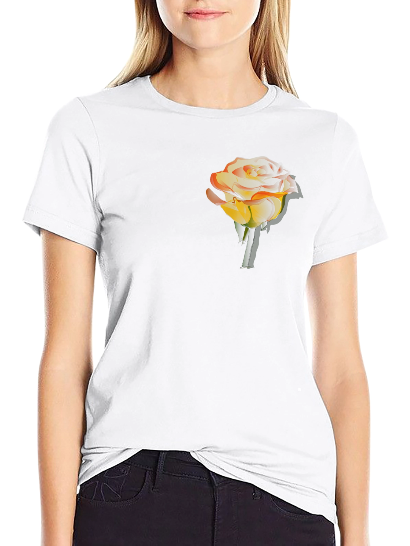 Mens Black T-Shirt with Gradient Rose Graphic