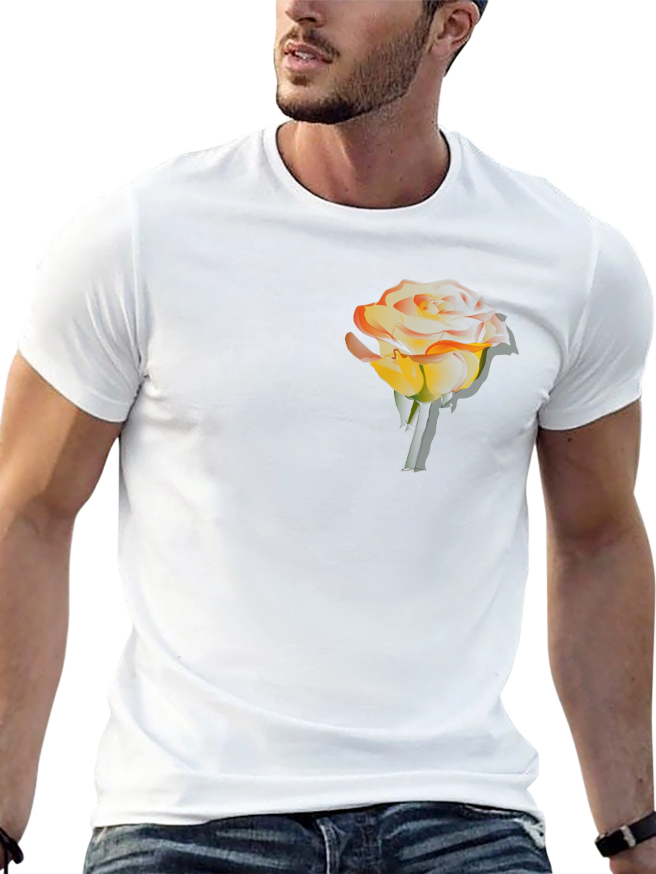 Mens Black T-Shirt with Gradient Rose Graphic
