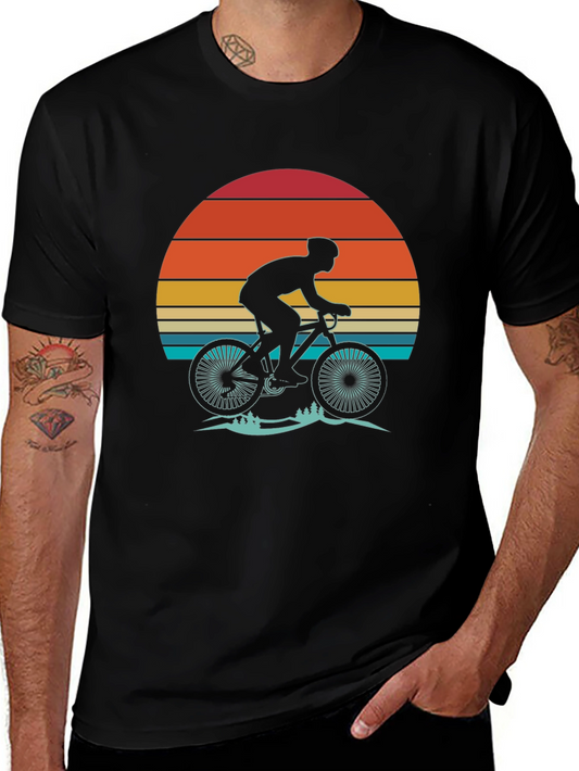Retro Sunset Biker T-Shirt - Vintage Cycling Tee