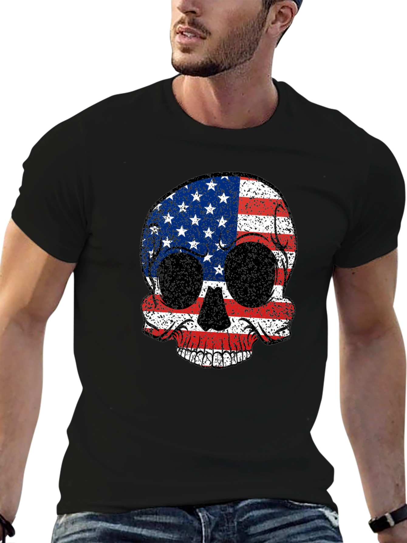 American Flag Skull Graphic Tee - Patriotic Style