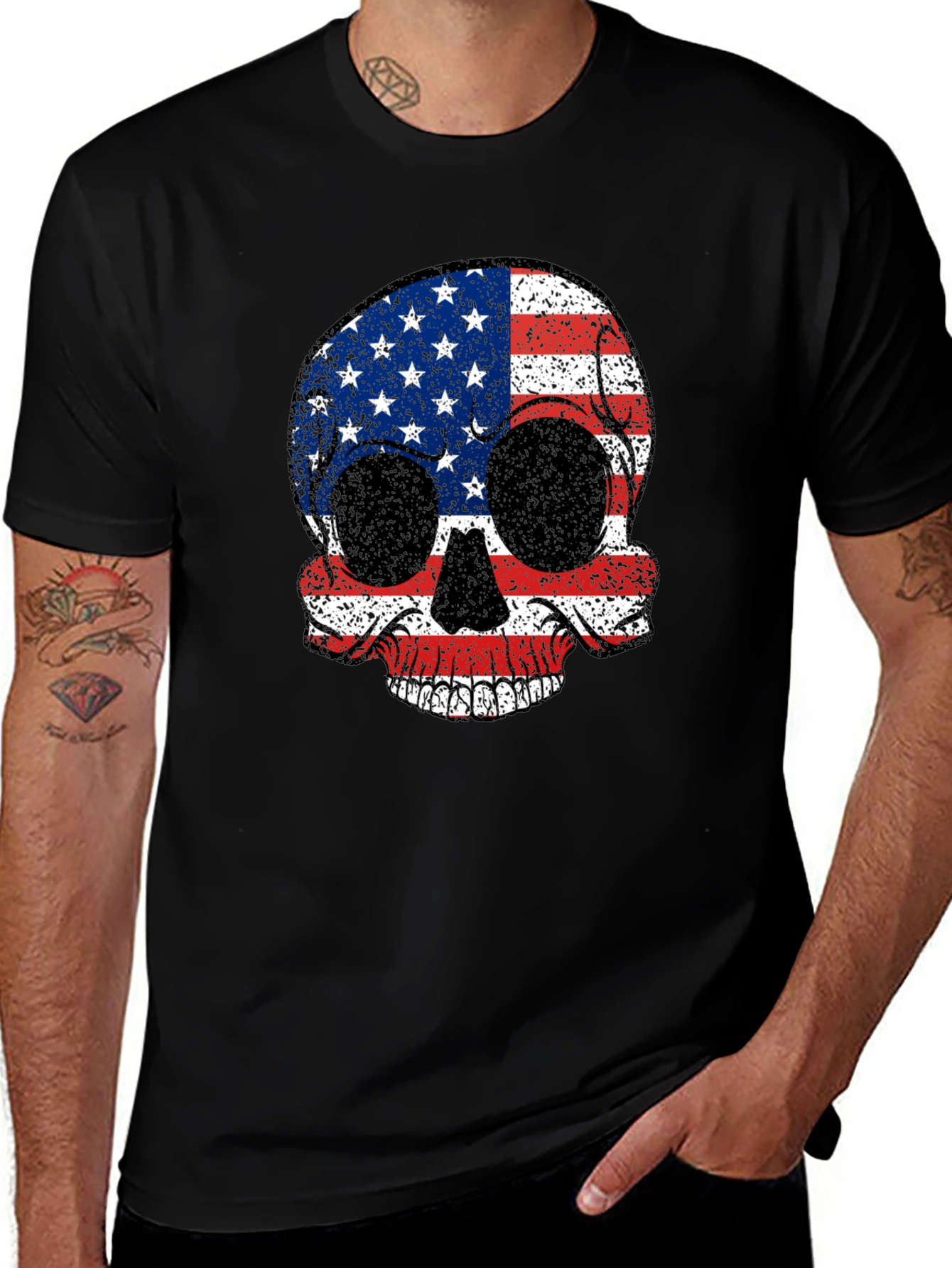 American Flag Skull Graphic Tee - Patriotic Style