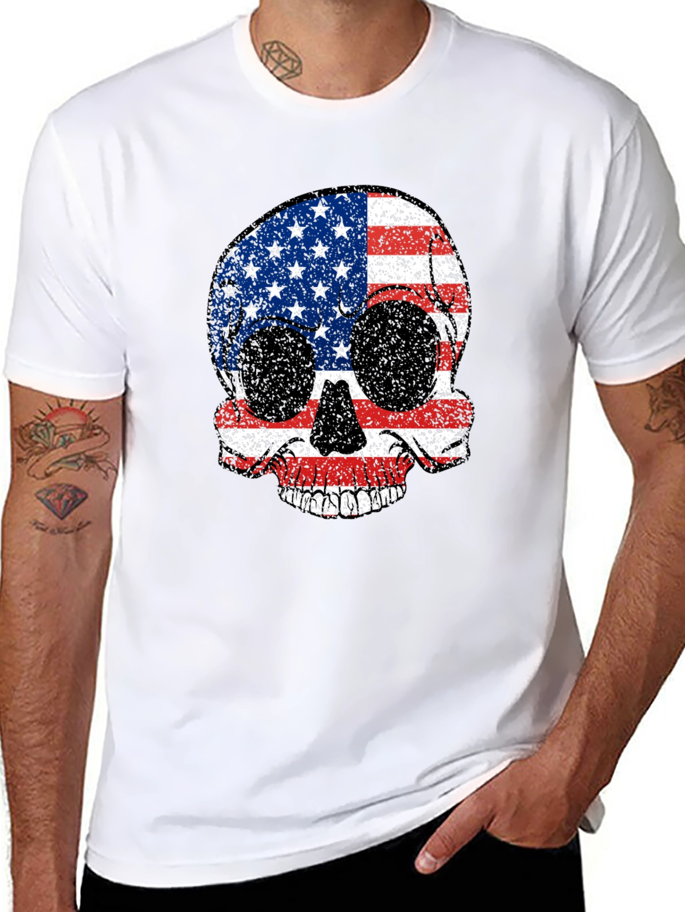 American Flag Skull Graphic Tee - Patriotic Style