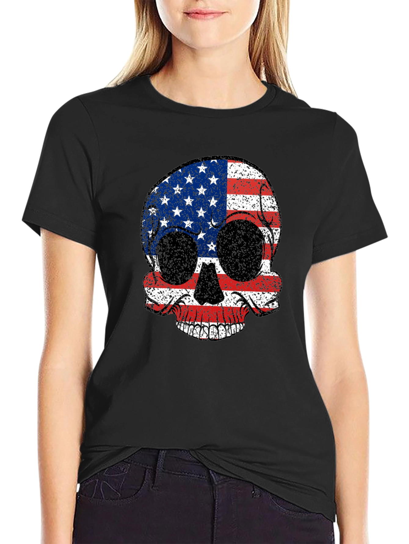 American Flag Skull Graphic Tee - Patriotic Style