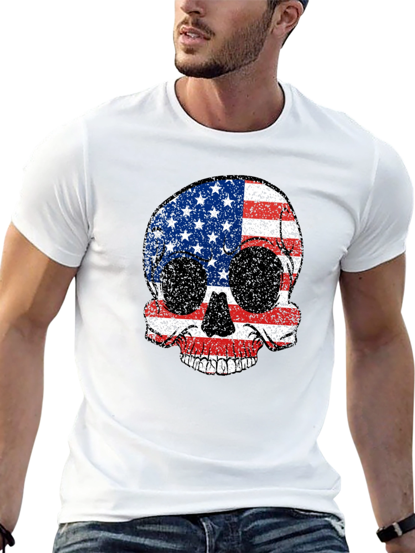 American Flag Skull Graphic Tee - Patriotic Style