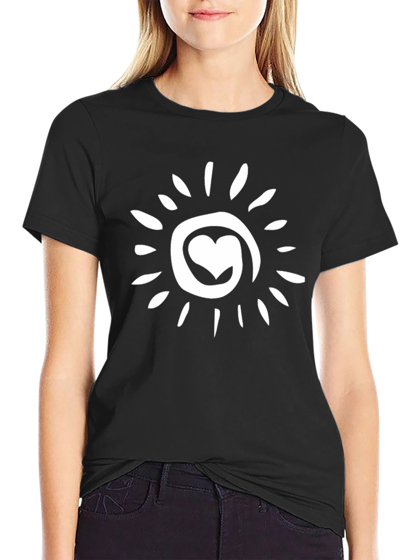 Heart Sun Graphic Tee - Black Casual T-Shirt