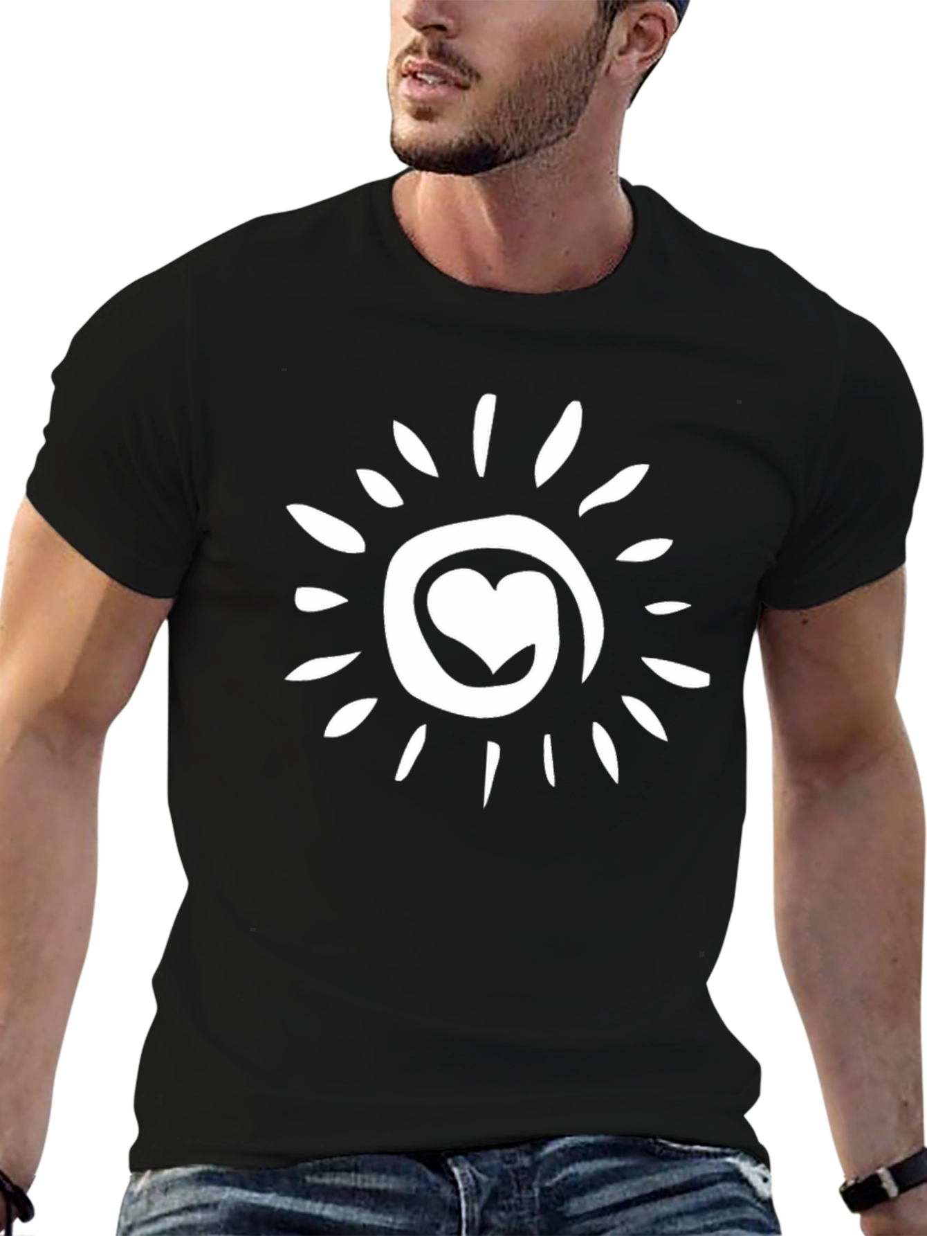 Heart Sun Graphic Tee - Black Casual T-Shirt