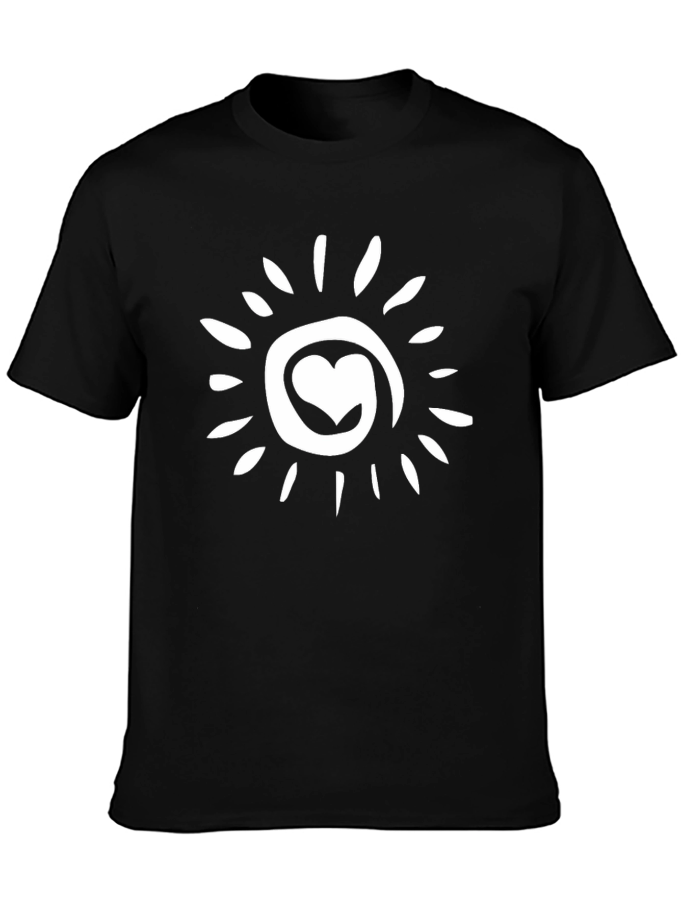 Heart Sun Graphic Tee - Black Casual T-Shirt