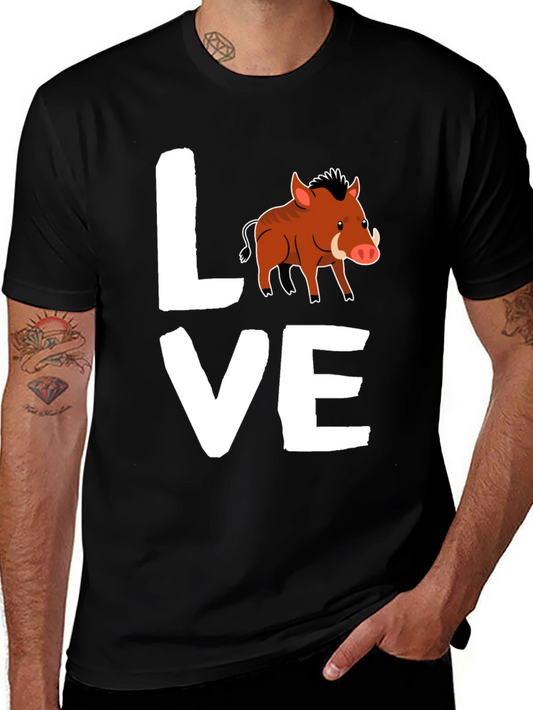 Love Boar T-Shirt Wild Pig Animal Tee Black Cotton Shirt