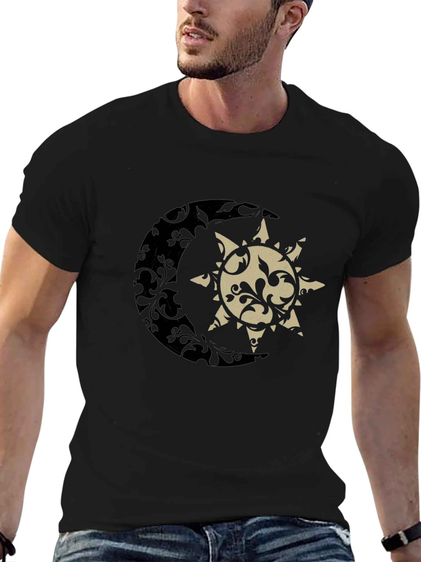Sun & Moon Graphic Tee - Stylish Black T-Shirt