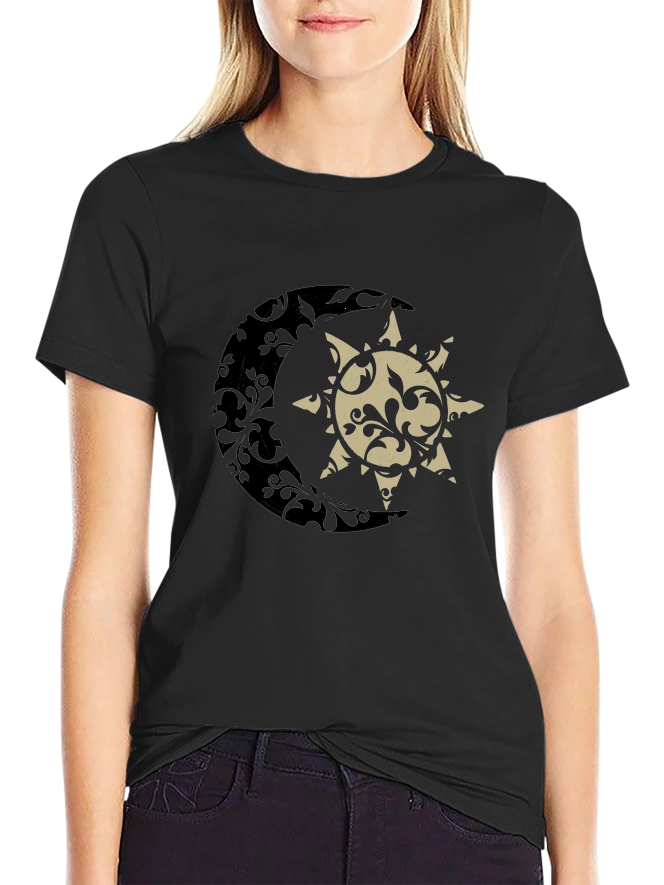 Sun & Moon Graphic Tee - Stylish Black T-Shirt