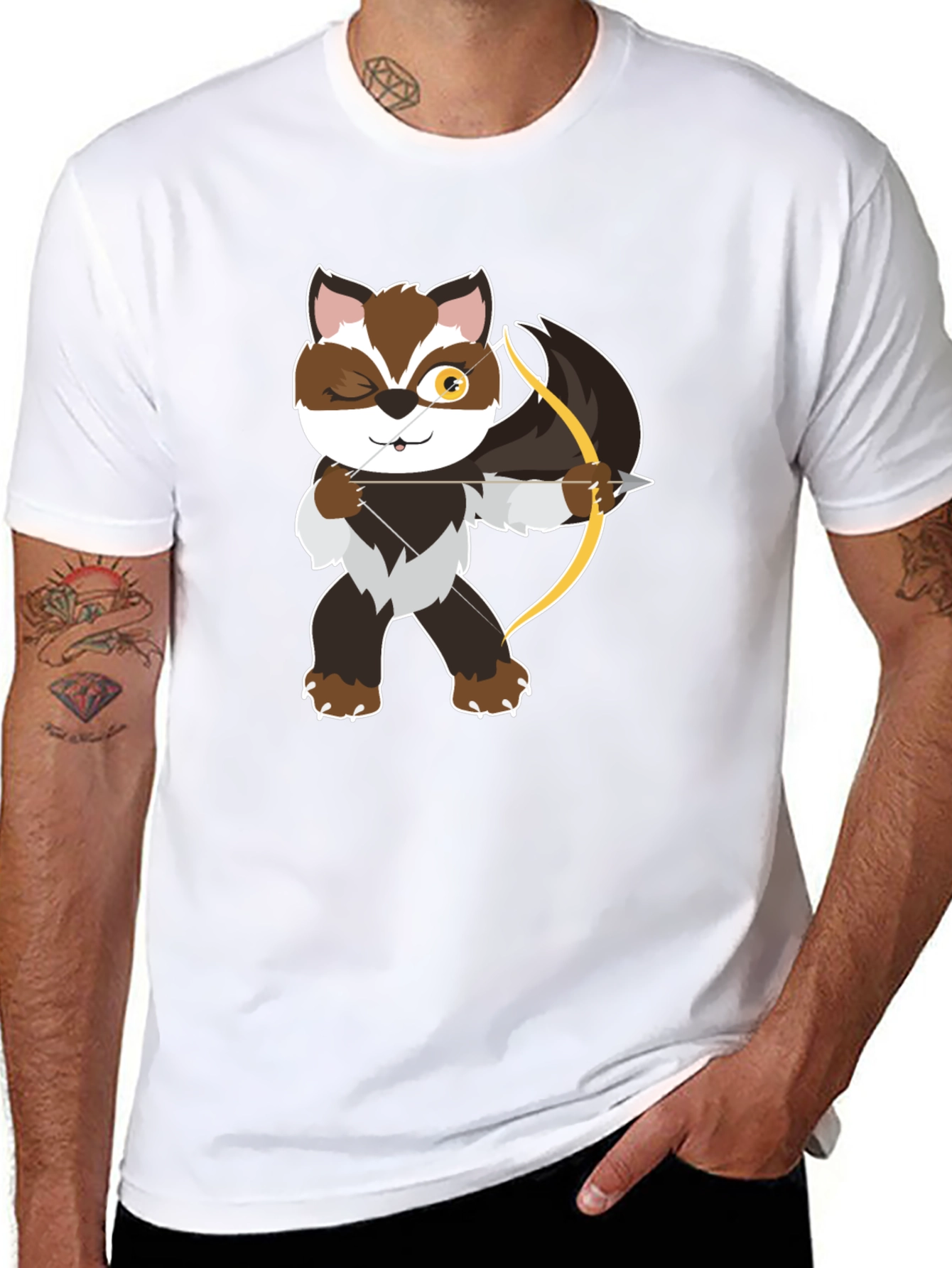 Archer Raccoon Graphic Tee - Stylish Black T-Shirt