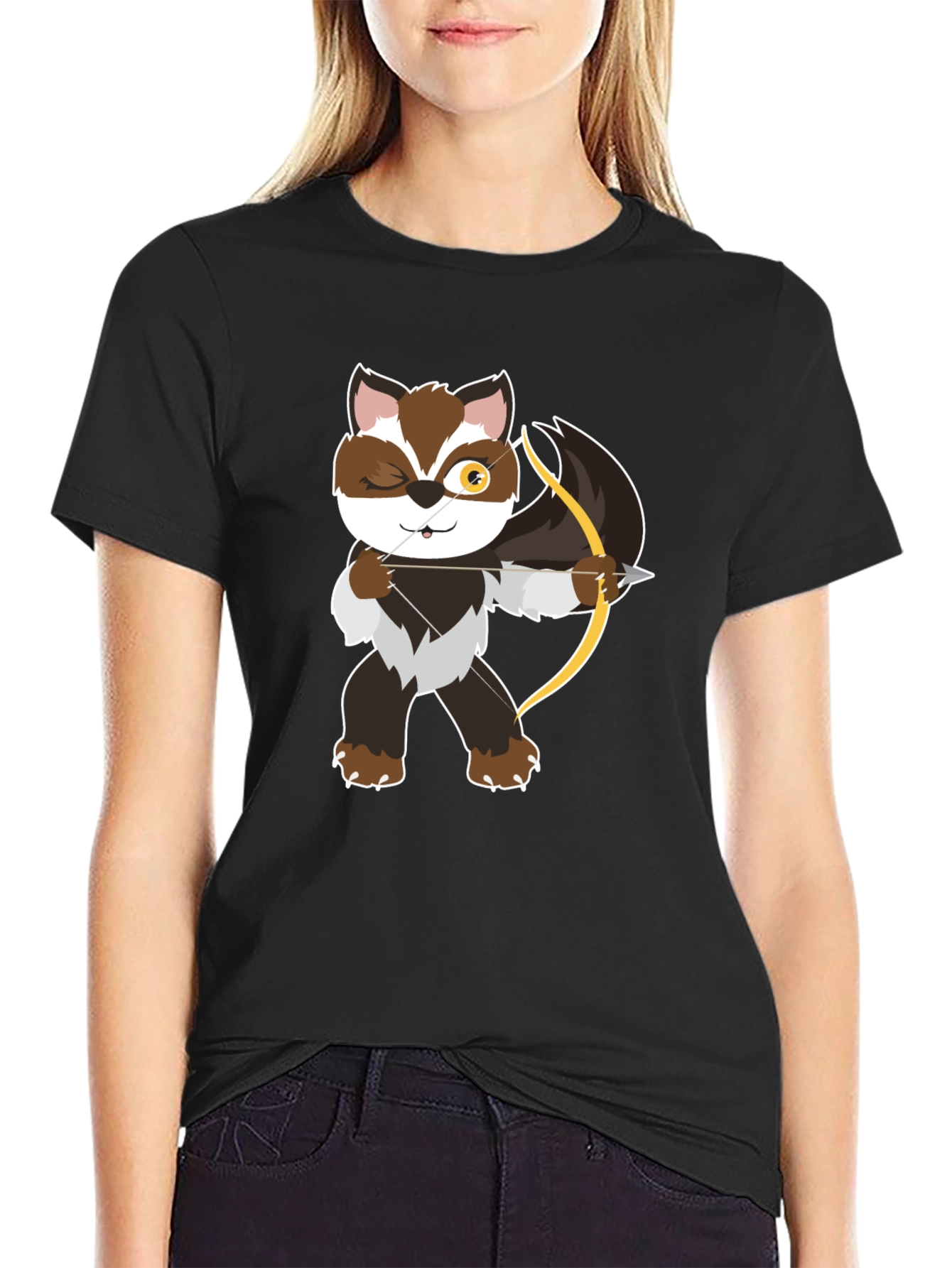 Archer Raccoon Graphic Tee - Stylish Black T-Shirt