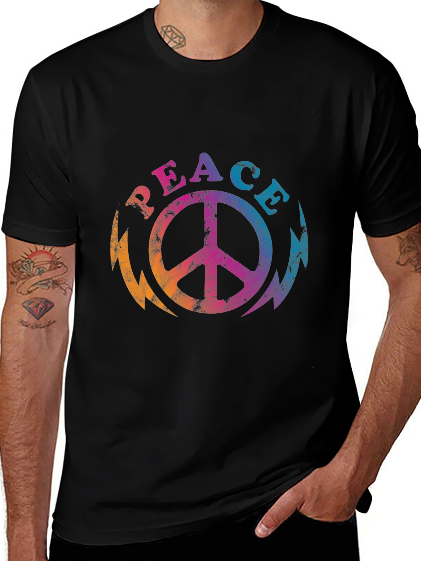 Retro Peace Sign Graphic Tee - Black T-Shirt