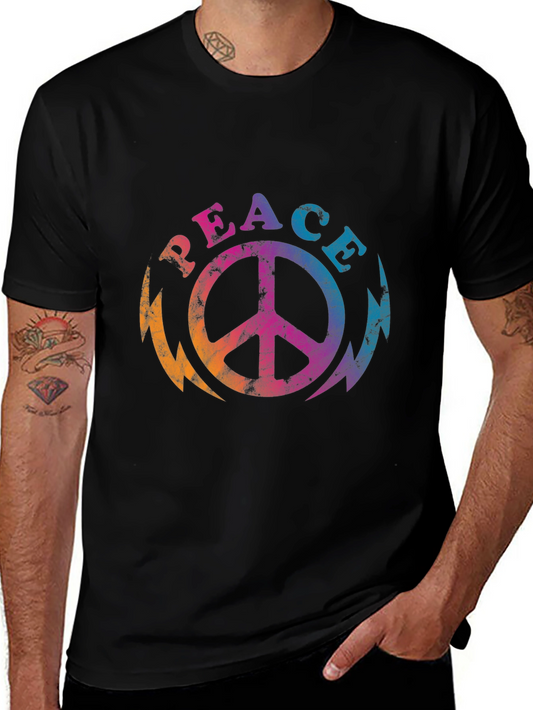 Retro Peace Sign Graphic Tee - Black T-Shirt
