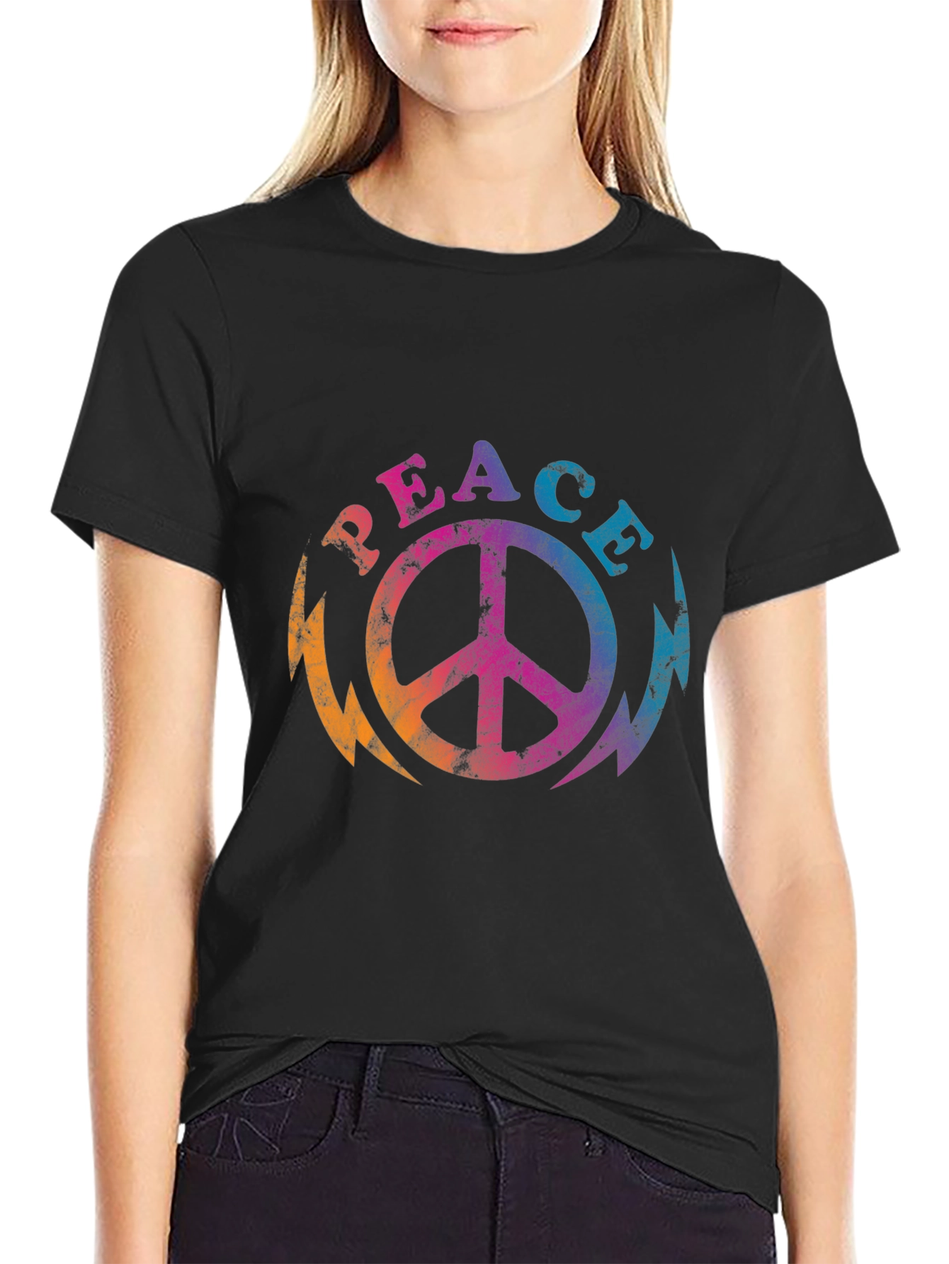 Retro Peace Sign Graphic Tee - Black T-Shirt