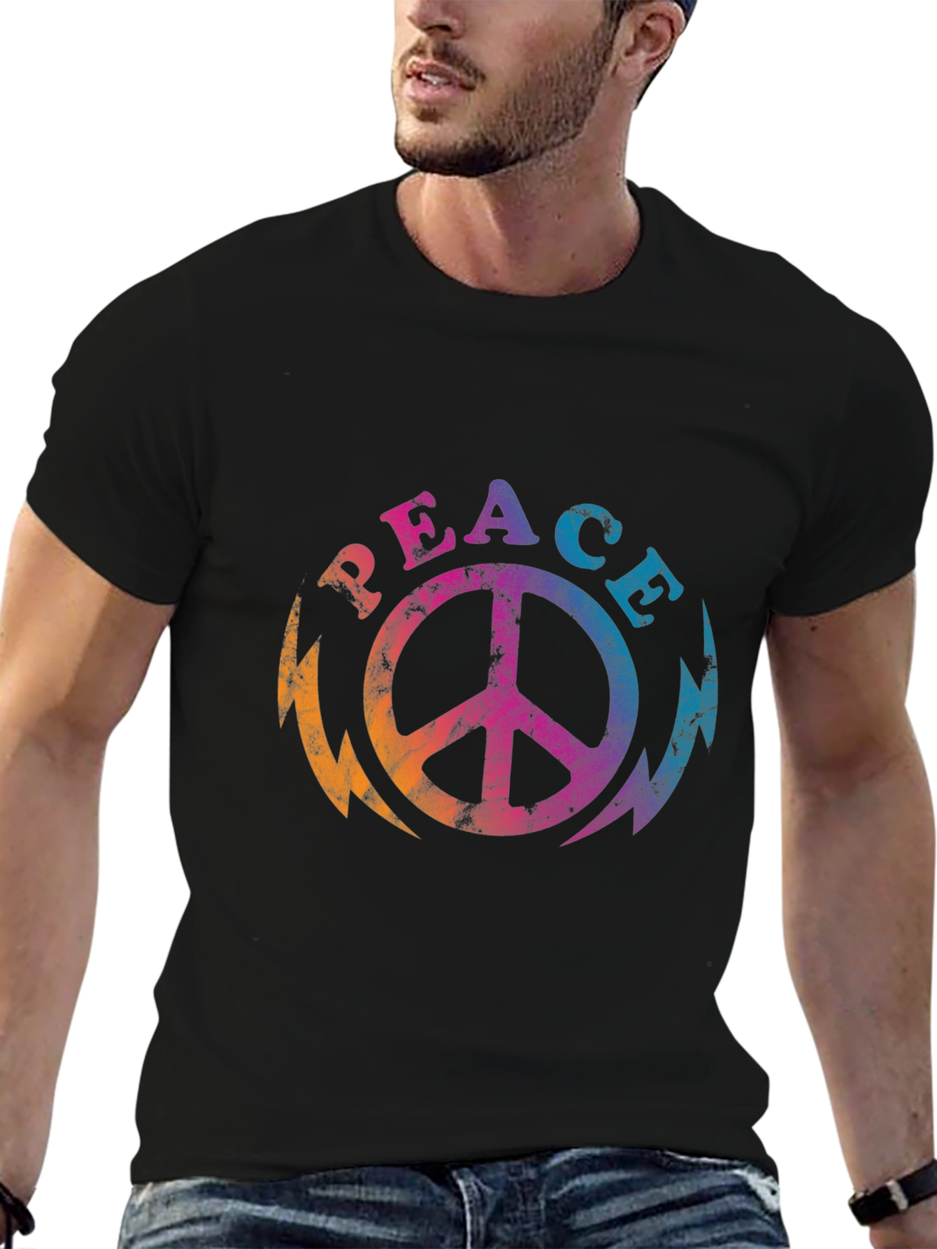 Retro Peace Sign Graphic Tee - Black T-Shirt