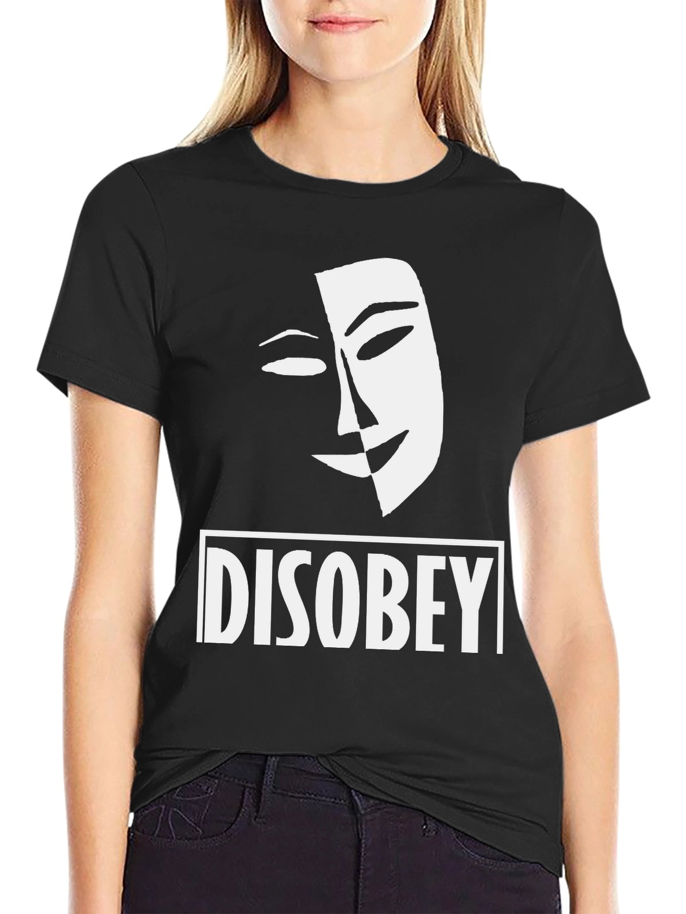 Disobey Mask Graphic Tee - Black Cotton