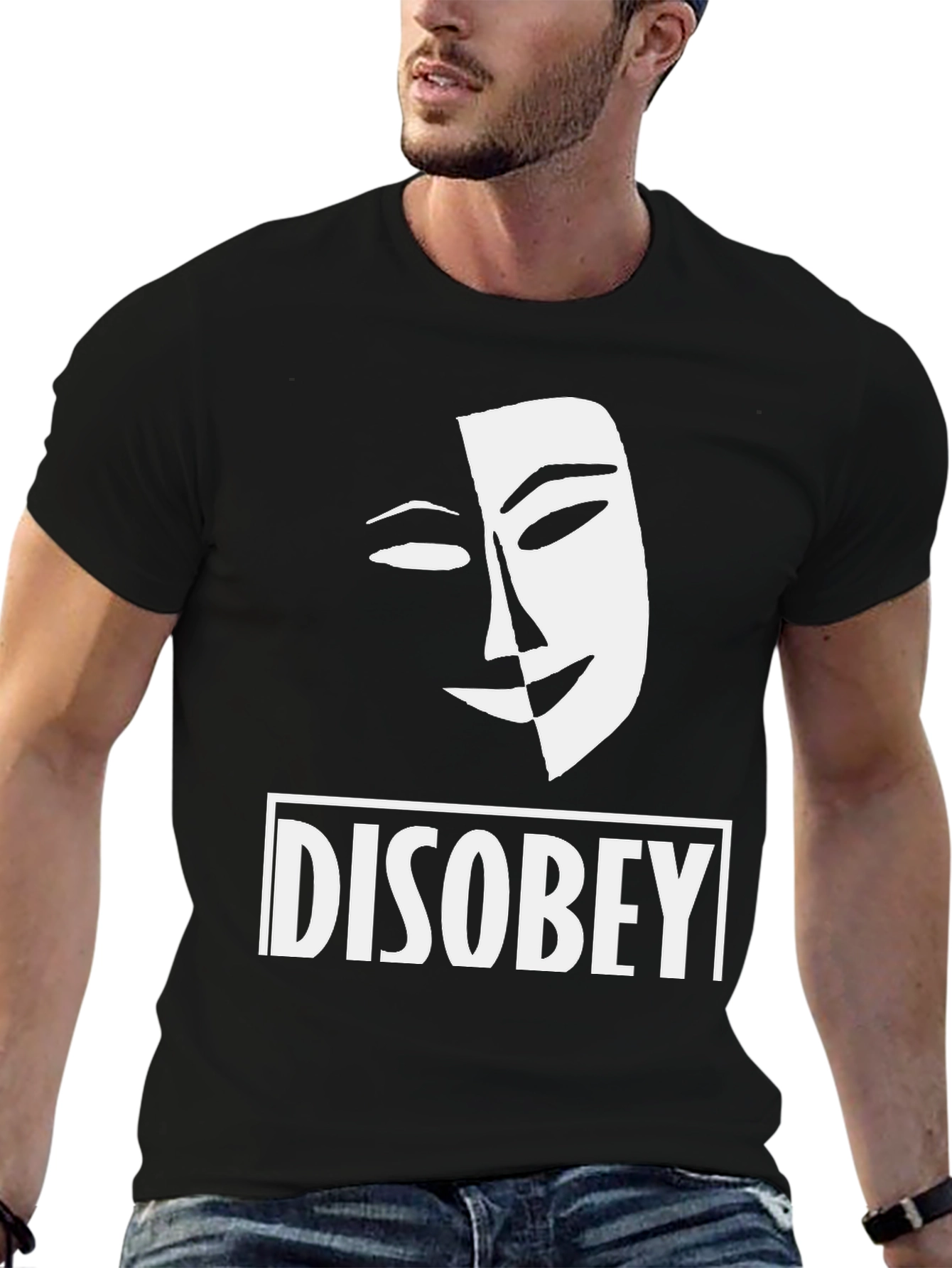 Disobey Mask Graphic Tee - Black Cotton