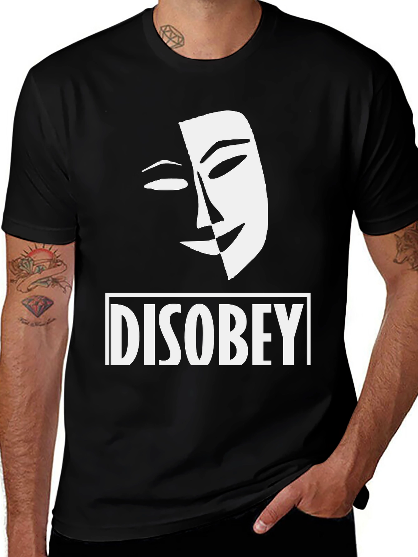 Disobey Mask Graphic Tee - Black Cotton