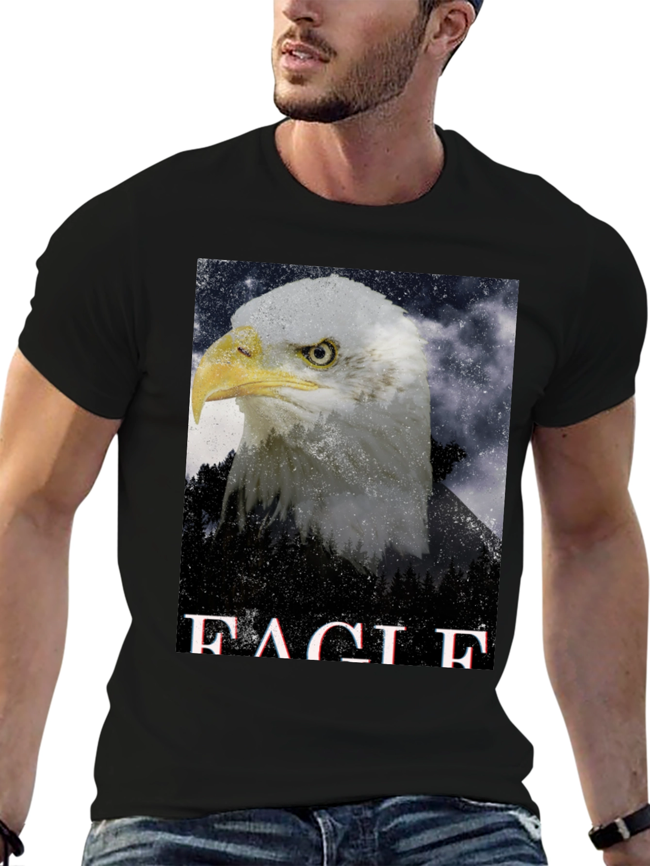 Eagle Graphic Print Black T-Shirt for Men