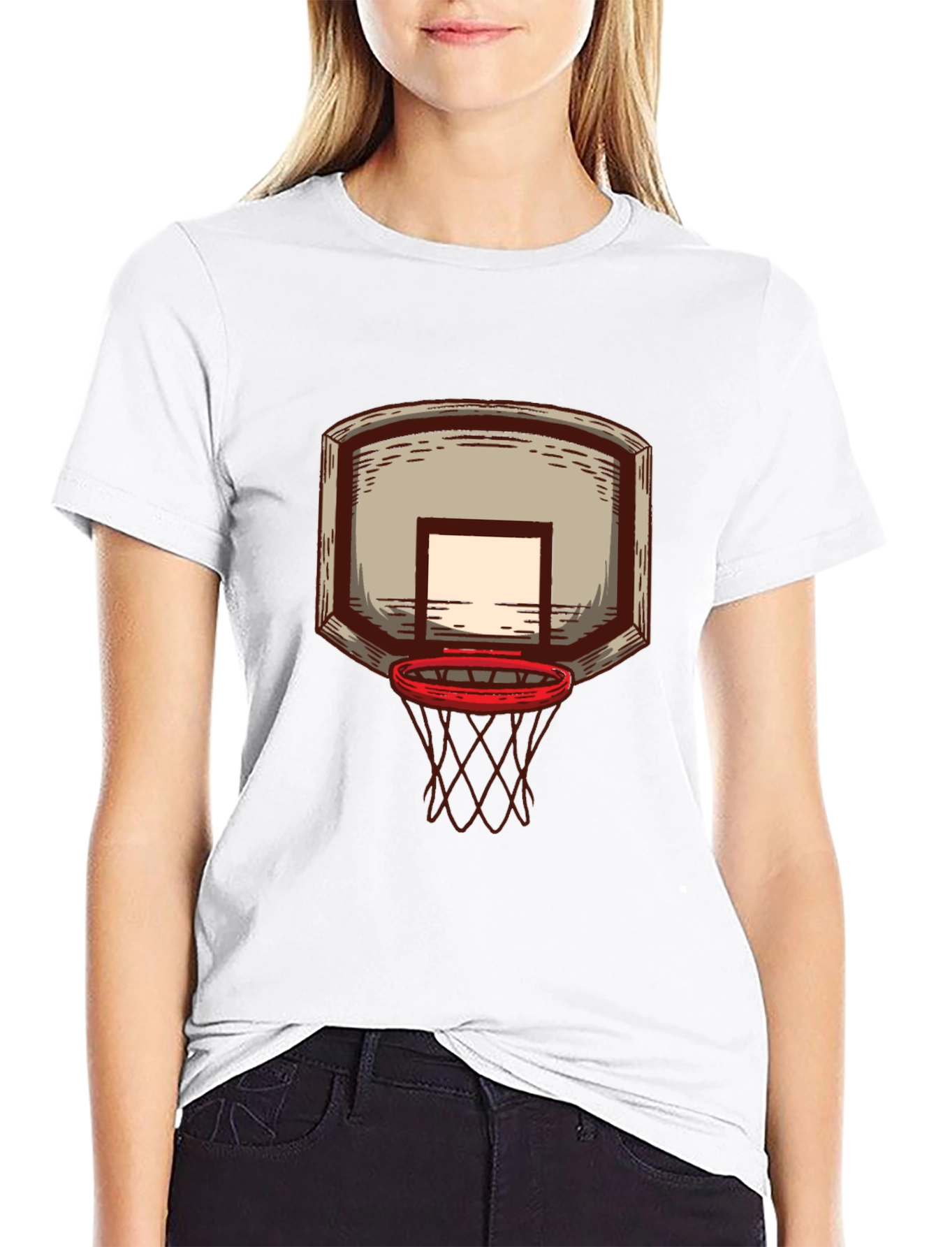 Basketball Hoop Graphic Tee - Black Cotton T-Shirt