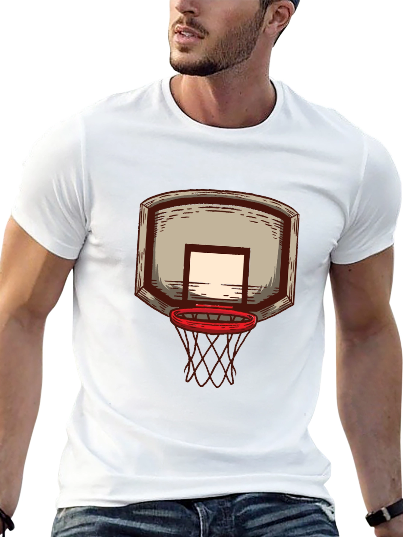 Basketball Hoop Graphic Tee - Black Cotton T-Shirt