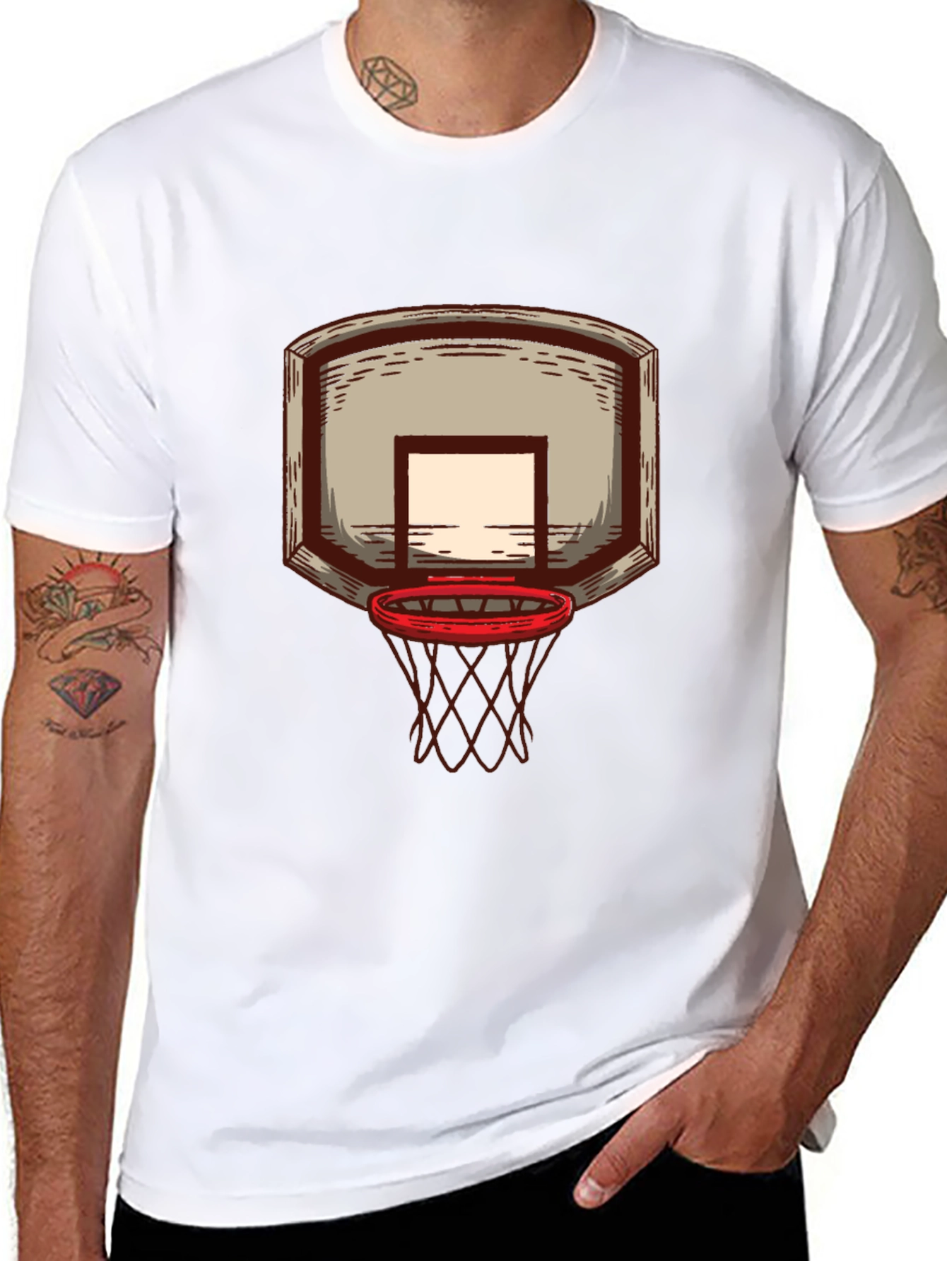 Basketball Hoop Graphic Tee - Black Cotton T-Shirt