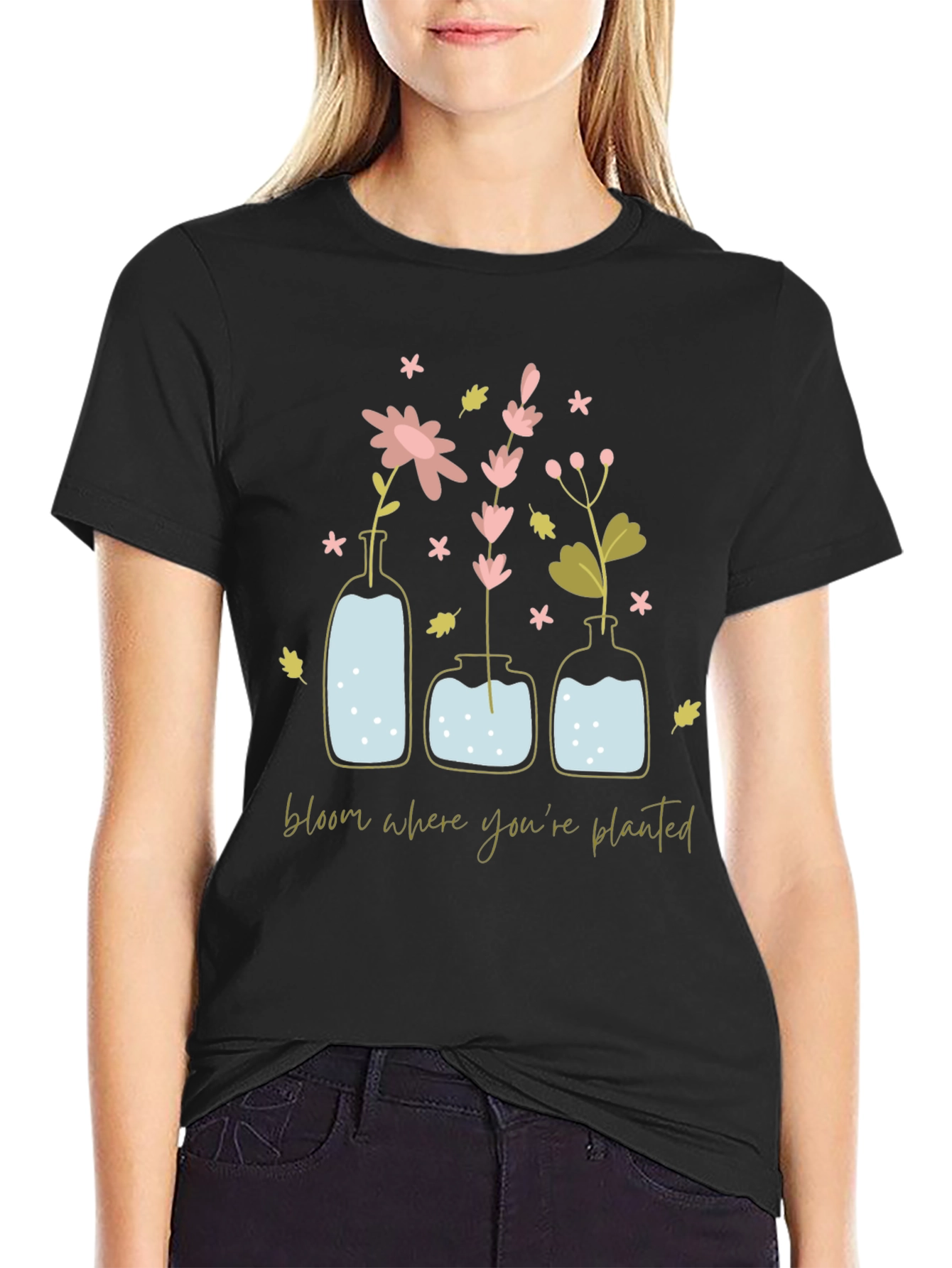 Bloom Where Youre Planted Graphic Tee - Black