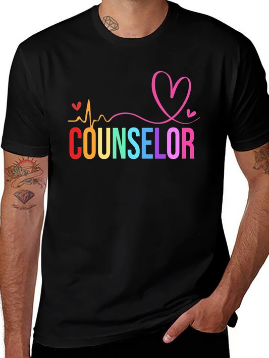 Counselor Rainbow Heartbeat T-Shirt - Mental Health Support Tee