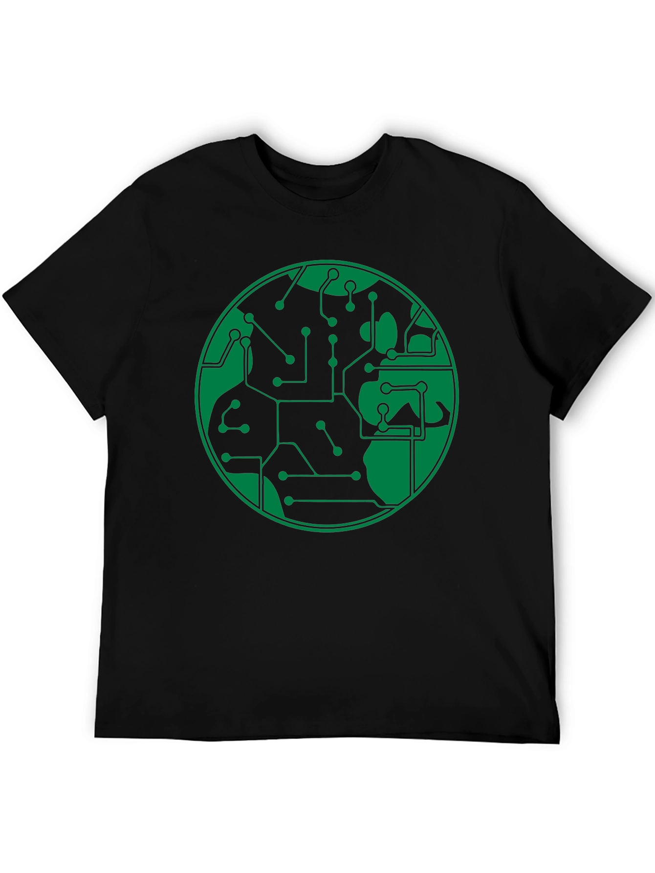 Circuit Board Earth Graphic T-Shirt - Black
