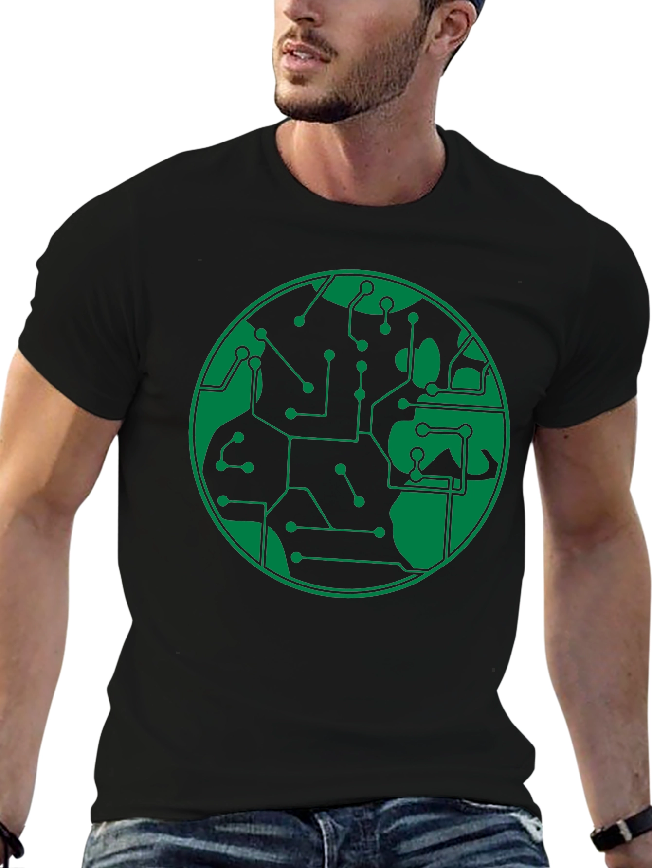Circuit Board Earth Graphic T-Shirt - Black