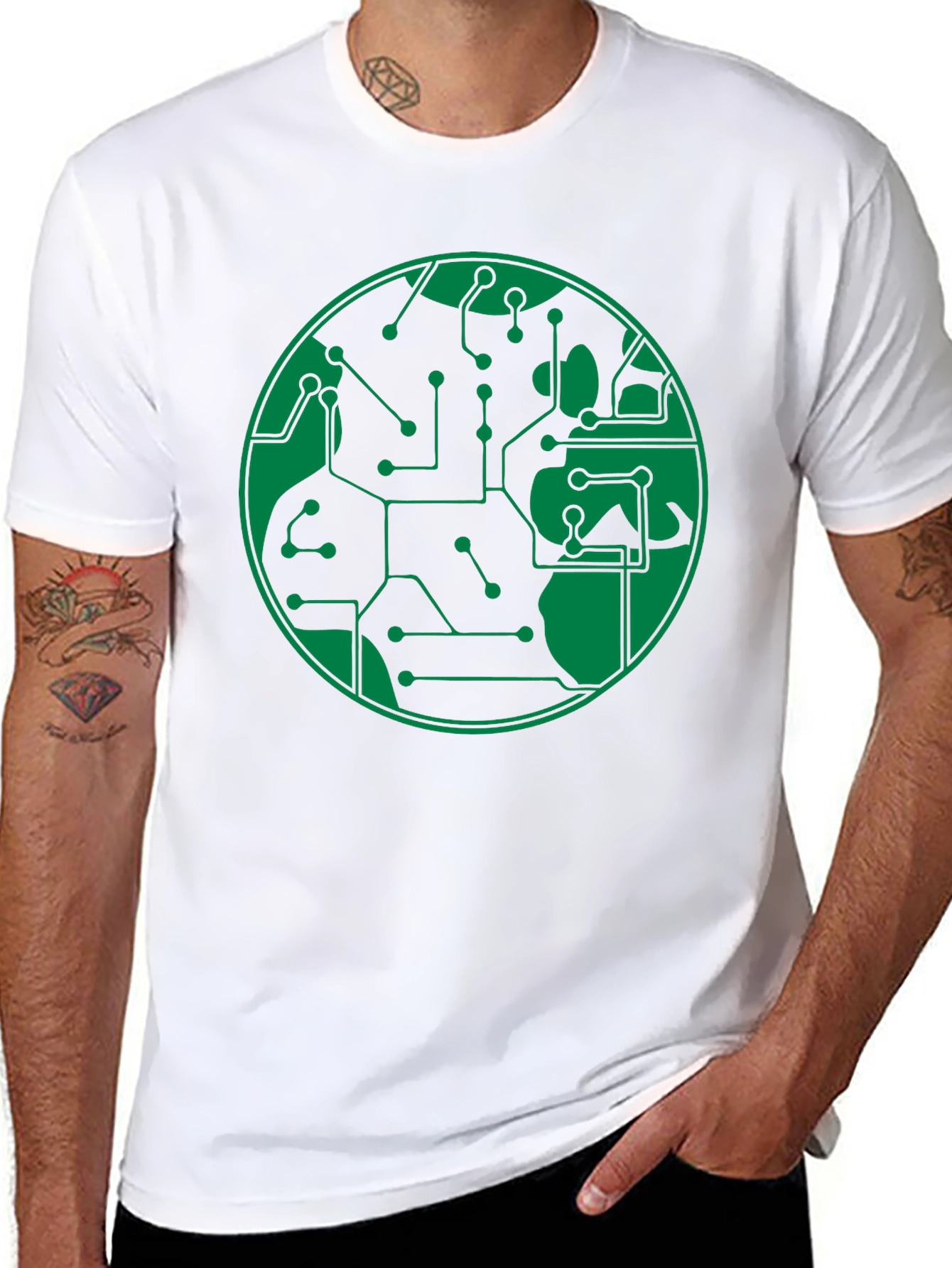 Circuit Board Earth Graphic T-Shirt - Black