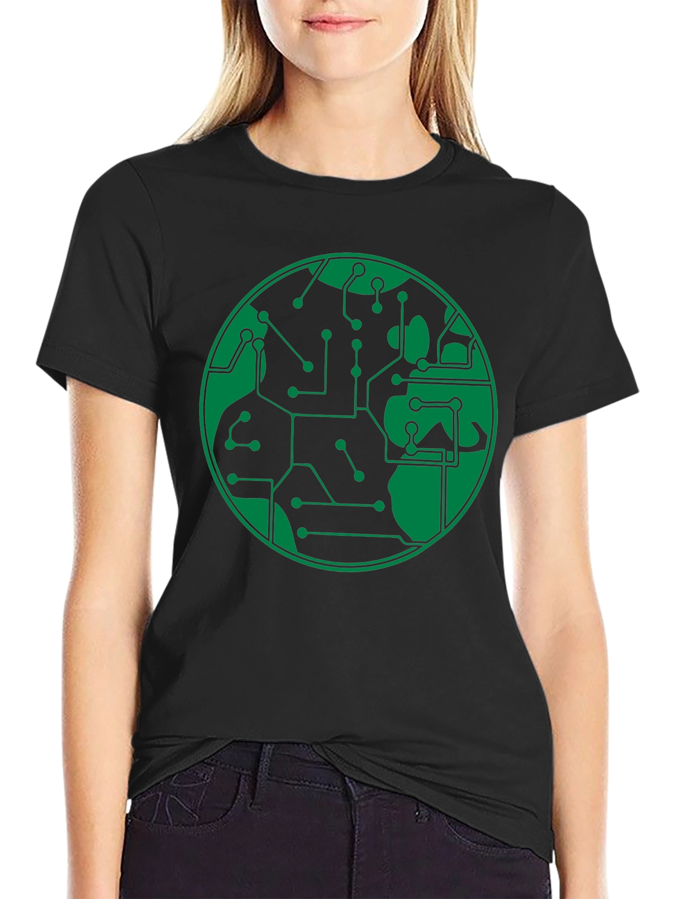 Circuit Board Earth Graphic T-Shirt - Black