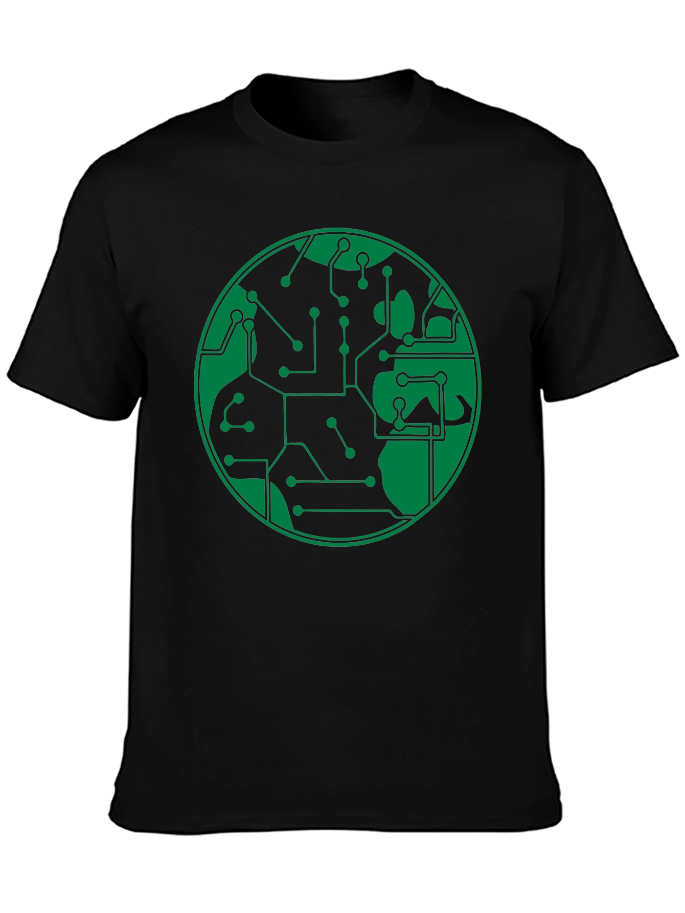 Circuit Board Earth Graphic T-Shirt - Black