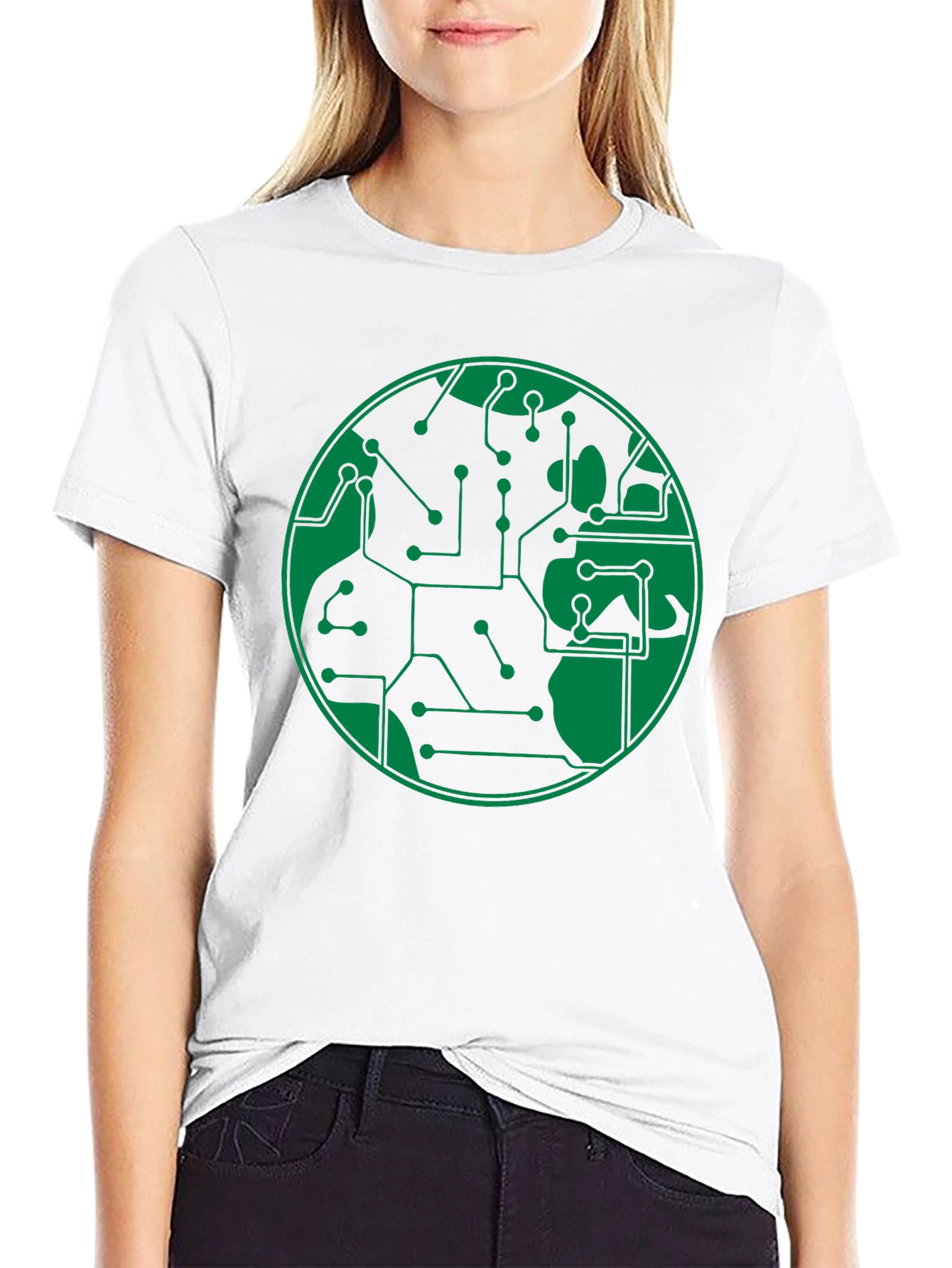 Circuit Board Earth Graphic T-Shirt - Black