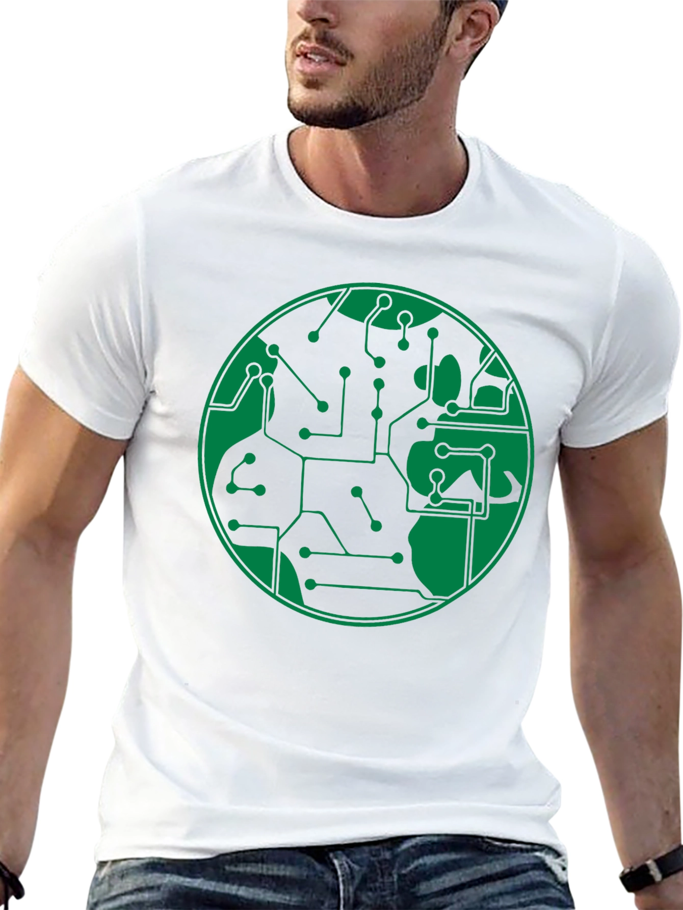 Circuit Board Earth Graphic T-Shirt - Black