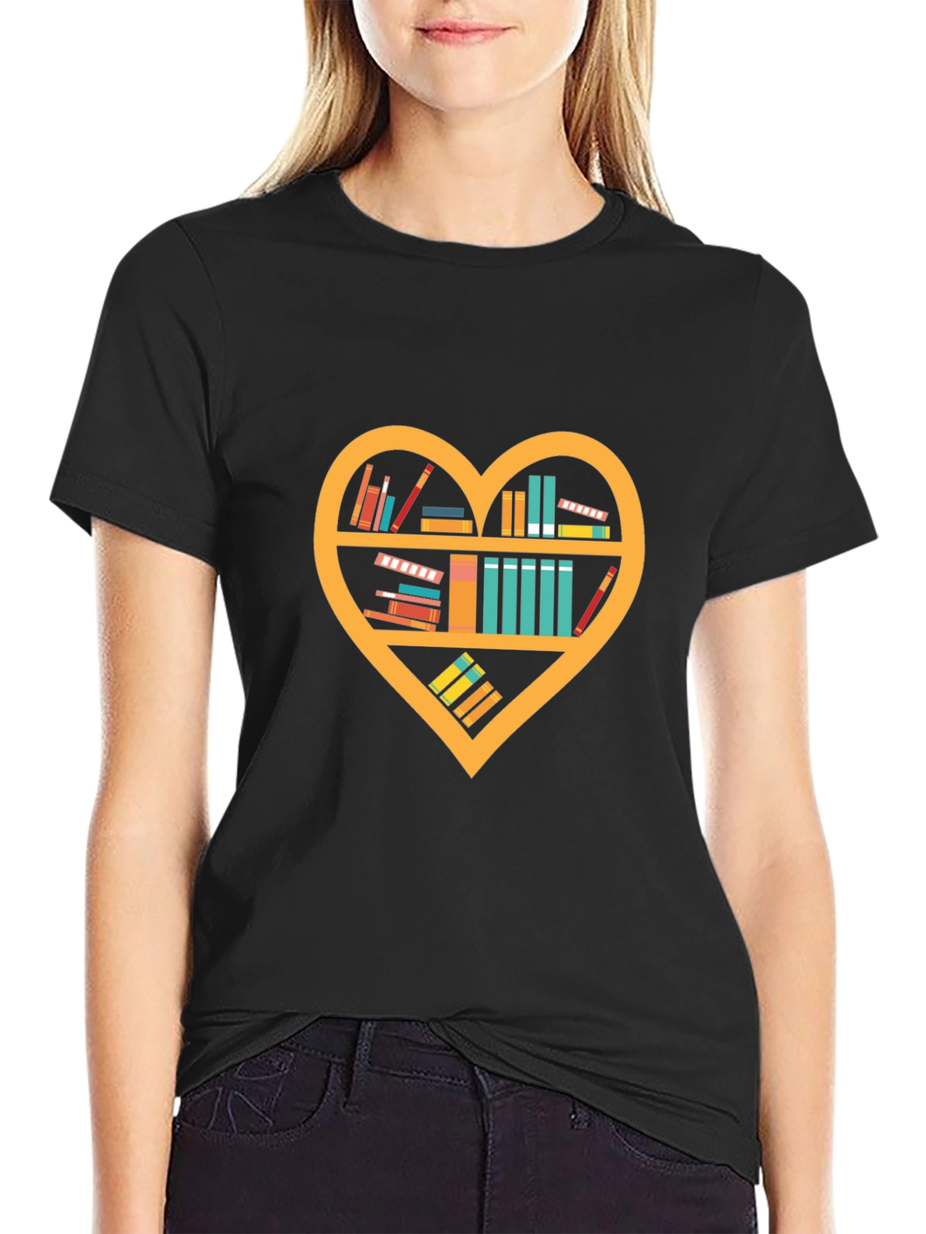 Book Lovers Heart Shelf T-Shirt