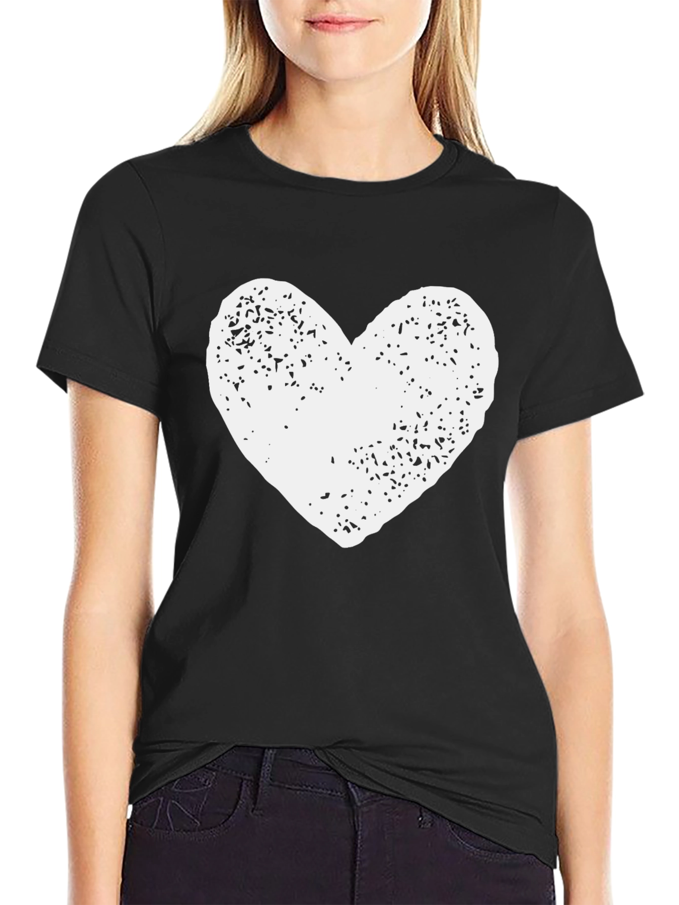 Heart Graphic Print Black T-Shirt