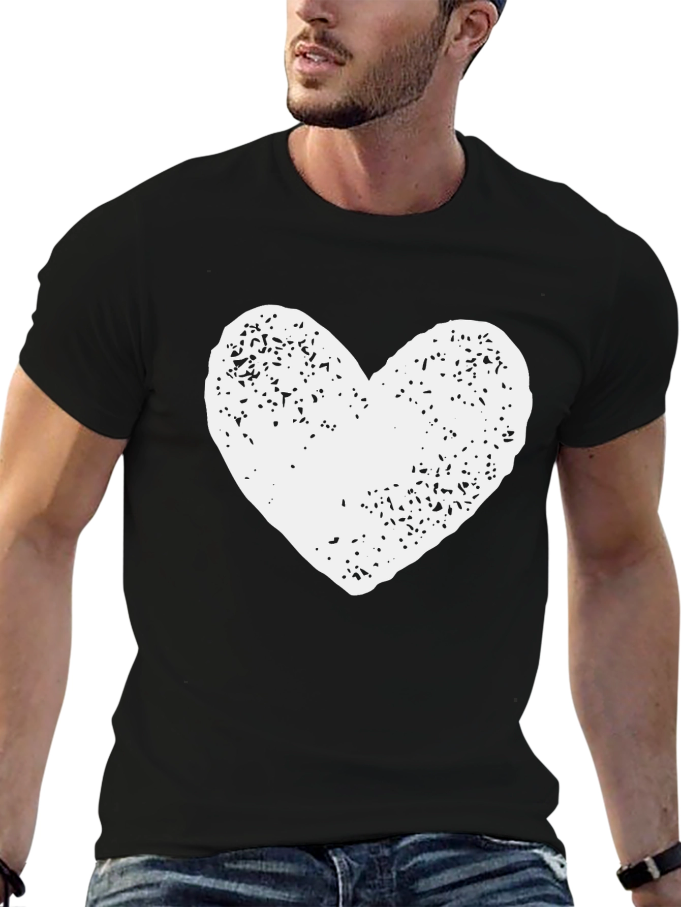 Heart Graphic Print Black T-Shirt