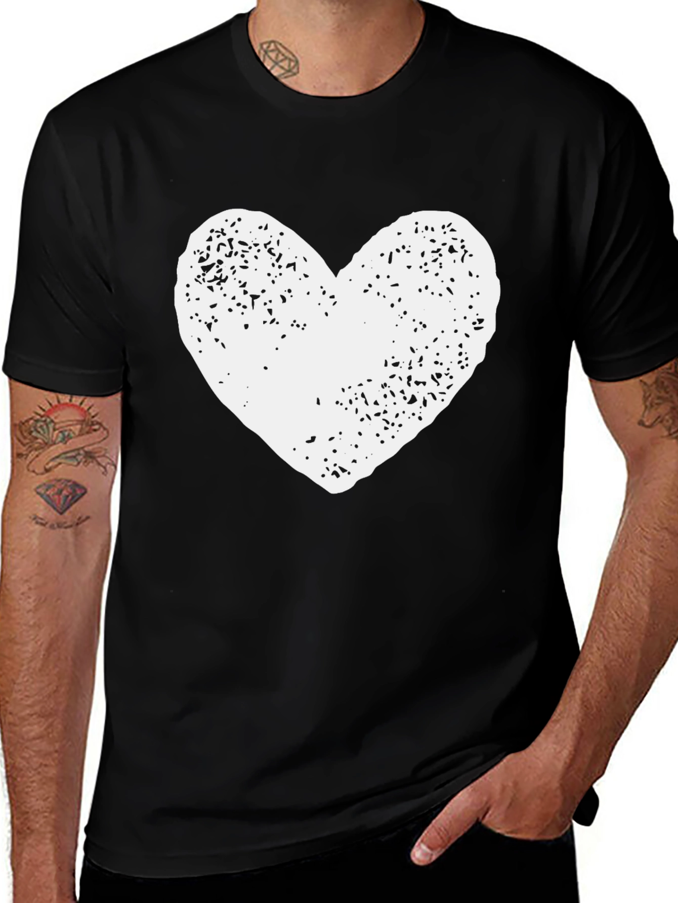 Heart Graphic Print Black T-Shirt