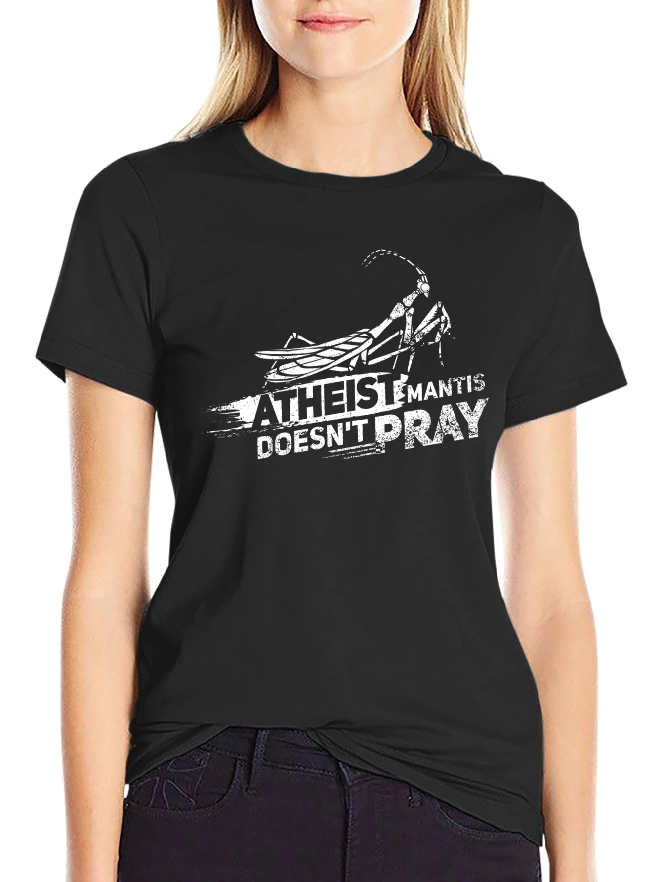 Atheist Mantis T-Shirt - Doesnt Pray Funny Tee