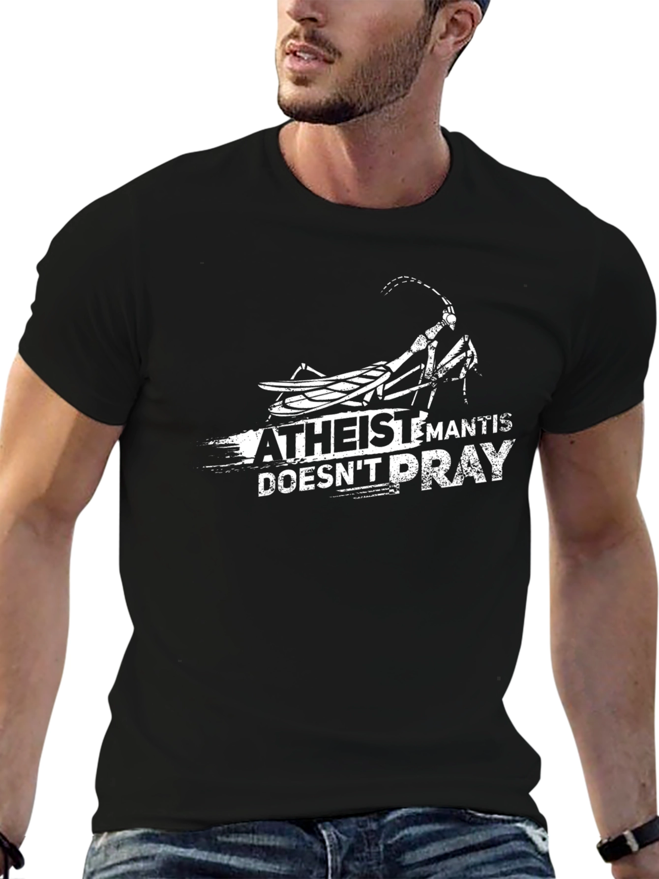 Atheist Mantis T-Shirt - Doesnt Pray Funny Tee