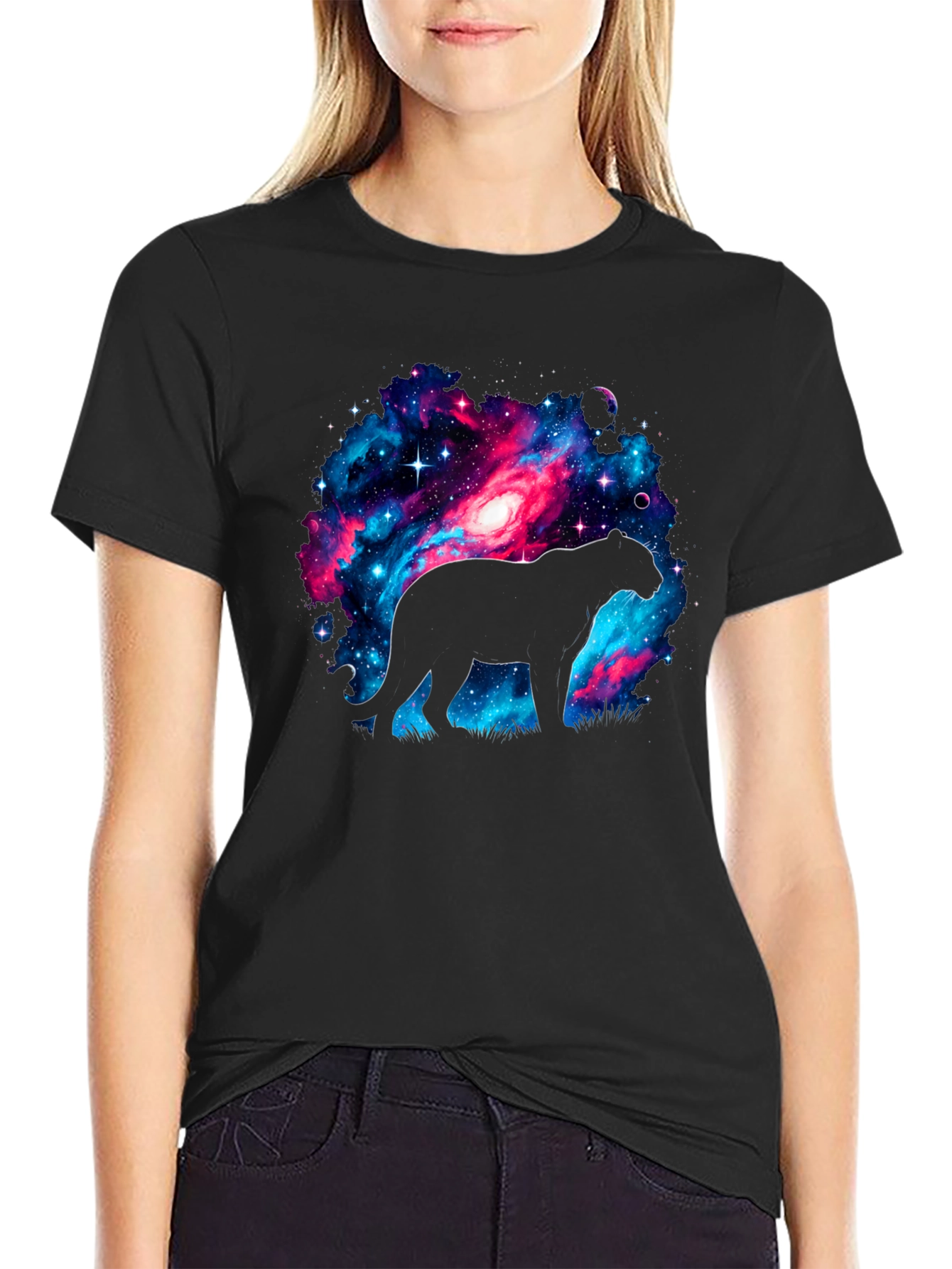Galaxy Panther T-Shirt - Cosmic Cat Design