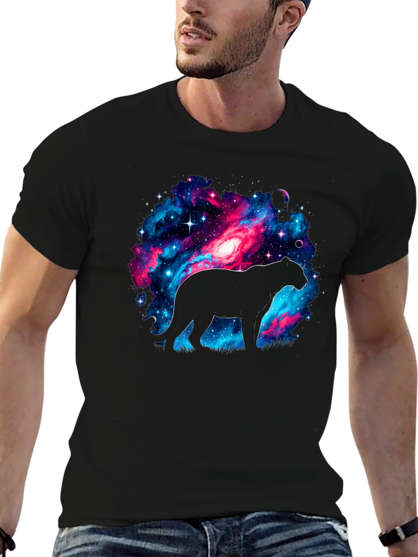 Galaxy Panther T-Shirt - Cosmic Cat Design