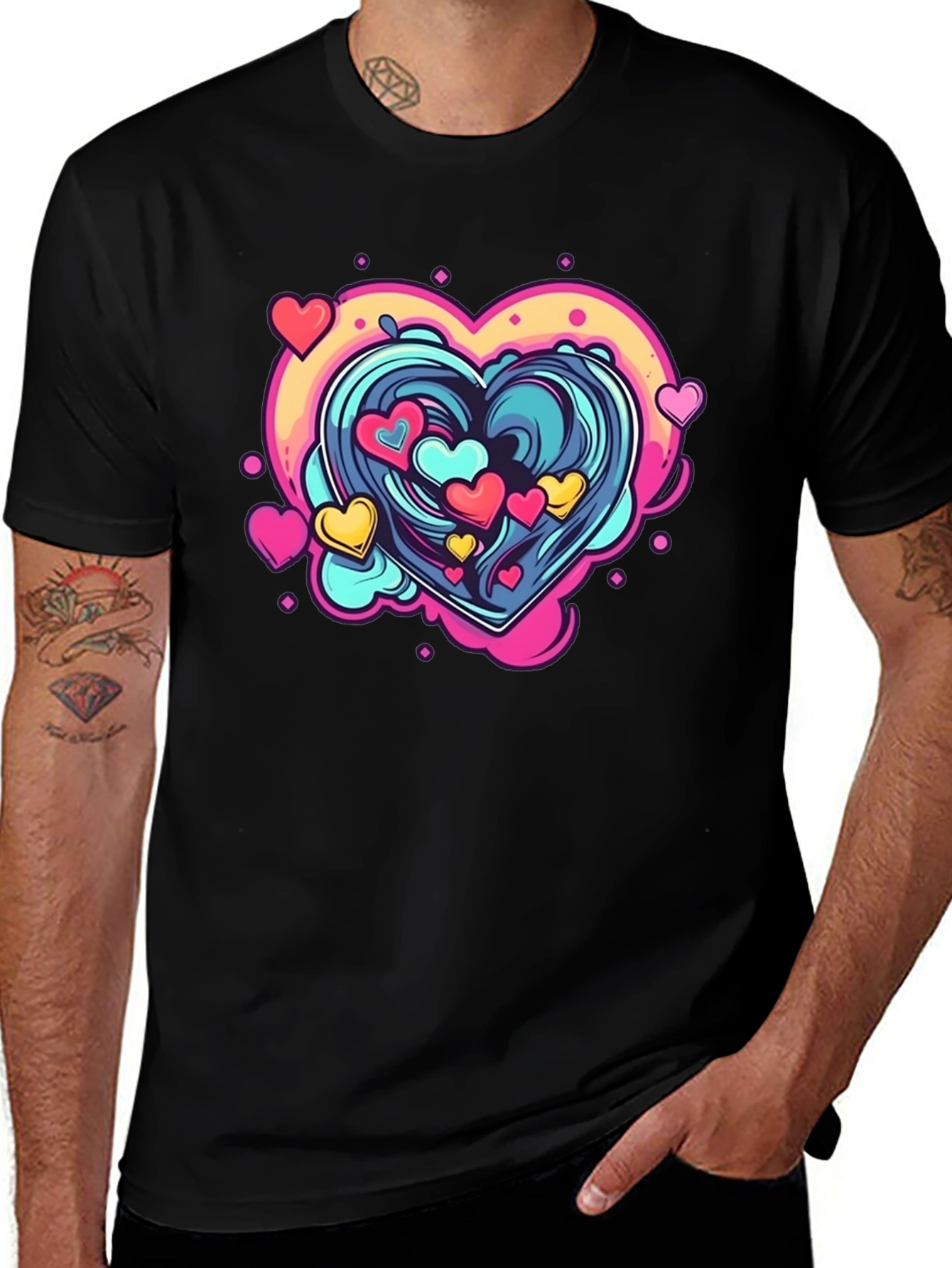 Heart Wave Graphic Tee - Black
