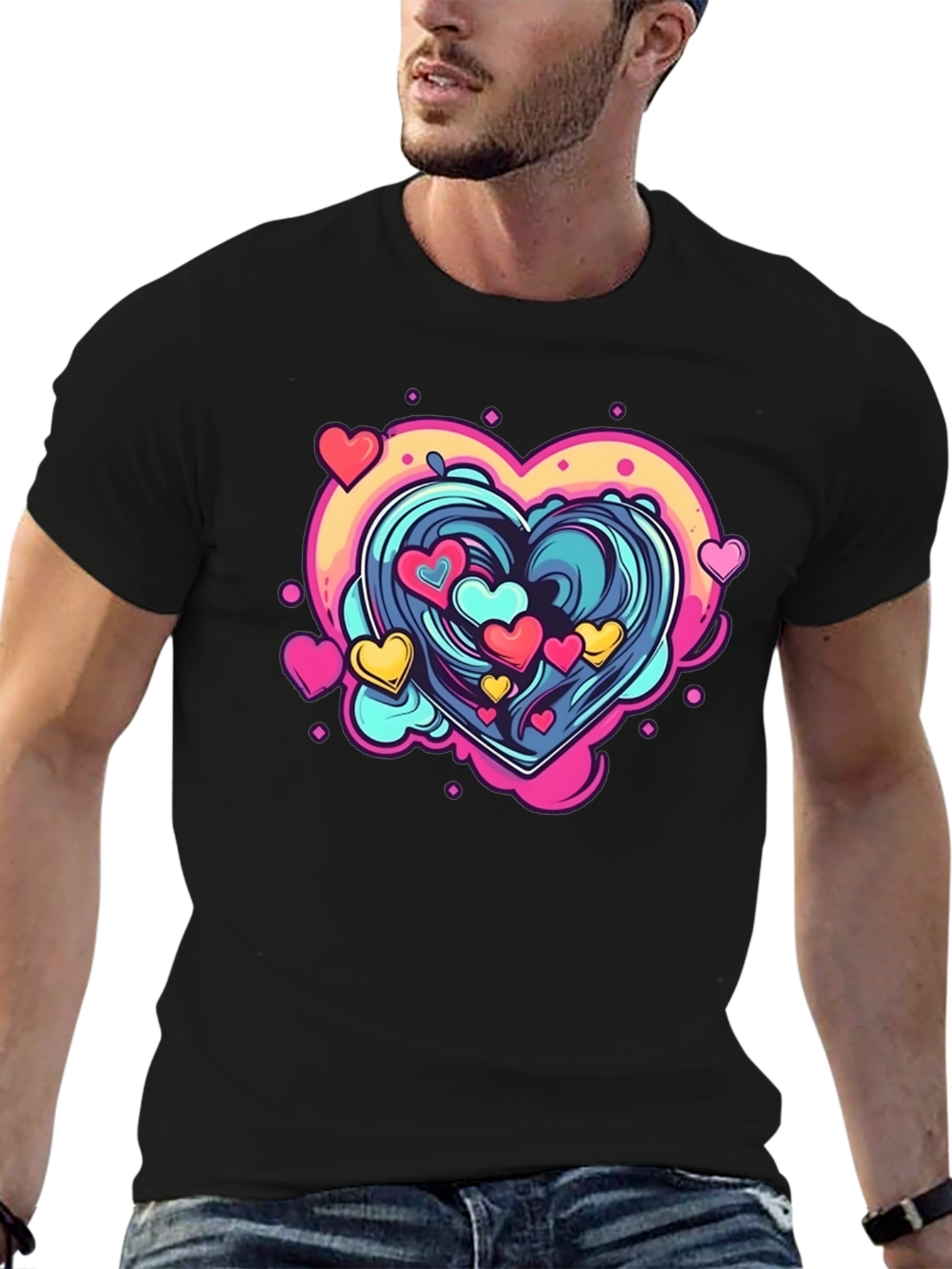Heart Wave Graphic Tee - Black