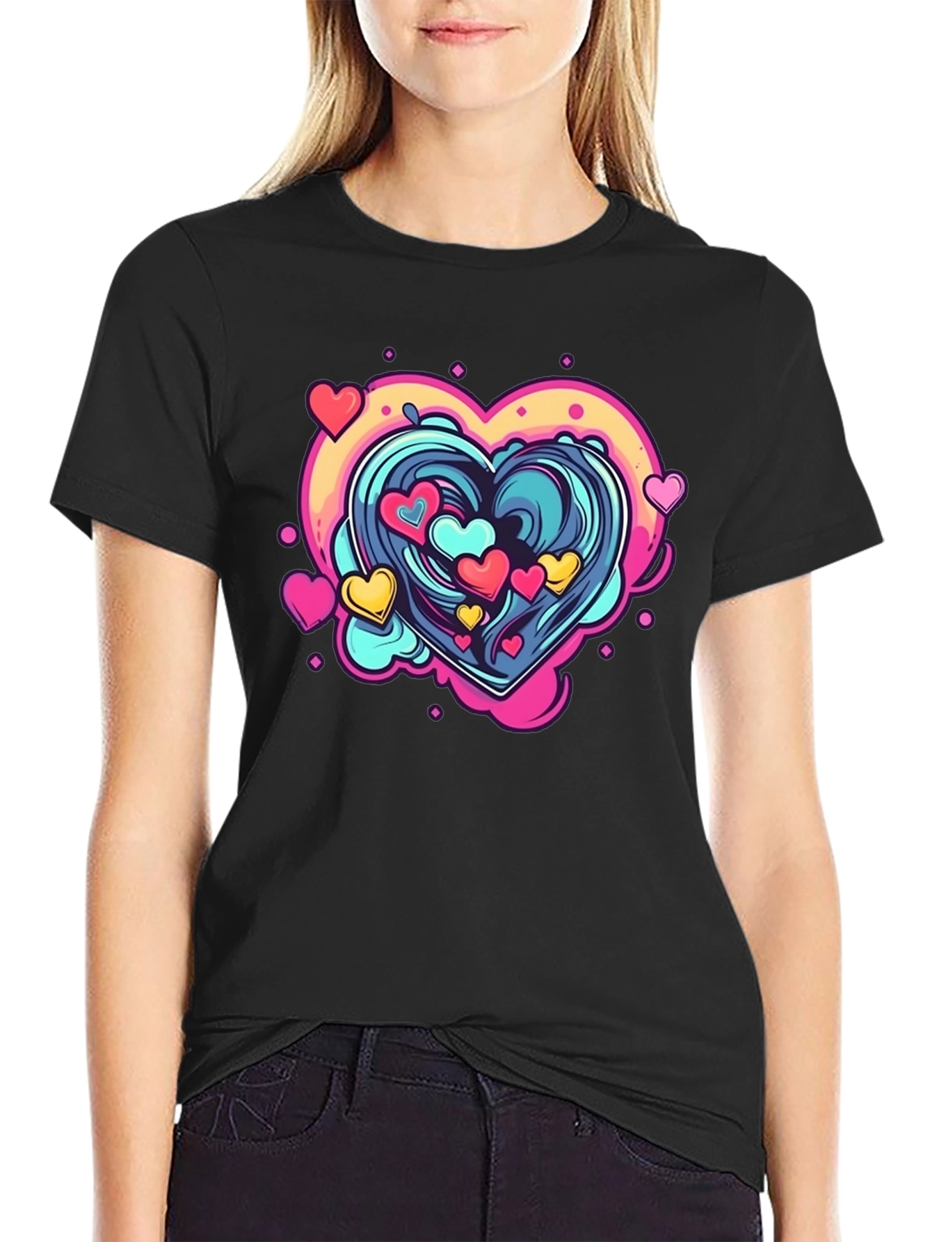 Heart Wave Graphic Tee - Black