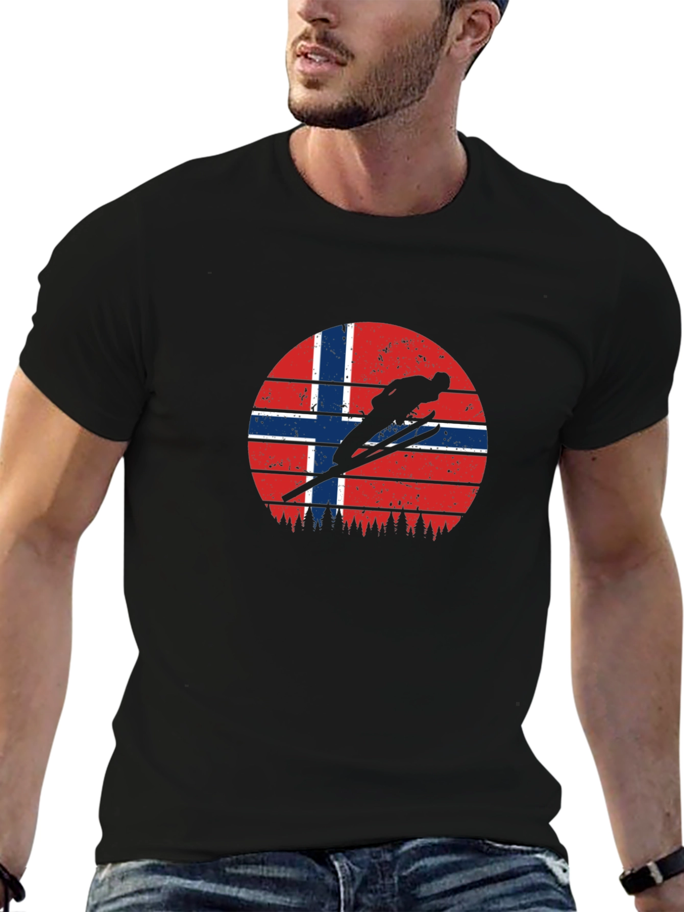 Norway Flag Ski Jumper Black T-Shirt
